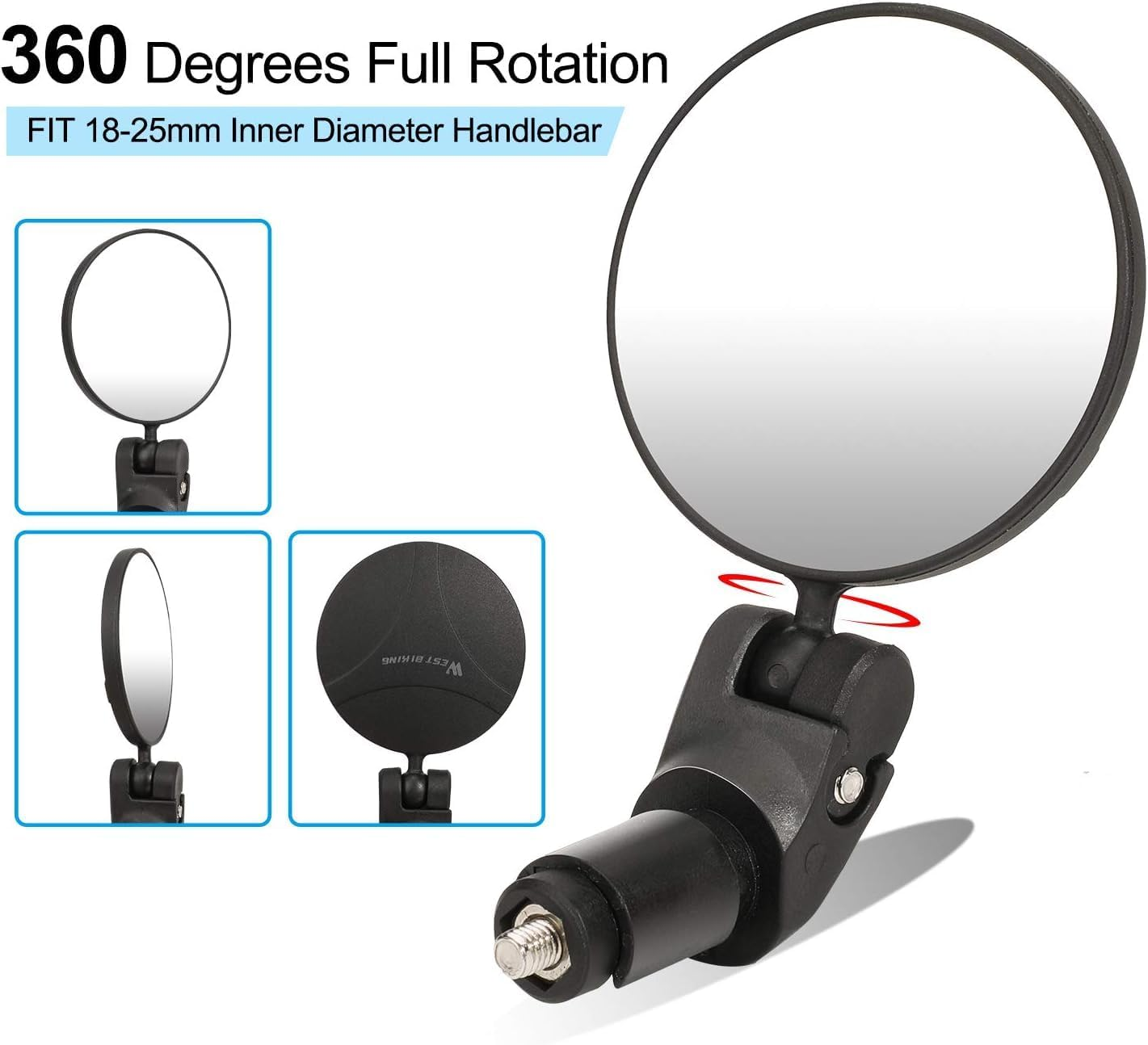 2 PCS Bicycle Handlebar Mirrors,Bar End Bike Mirrors, Rotatable Bicycle Cycling Rear View Mirrors,Wide Angle Handlebar Rearview Mirror for Mountain Road Bike