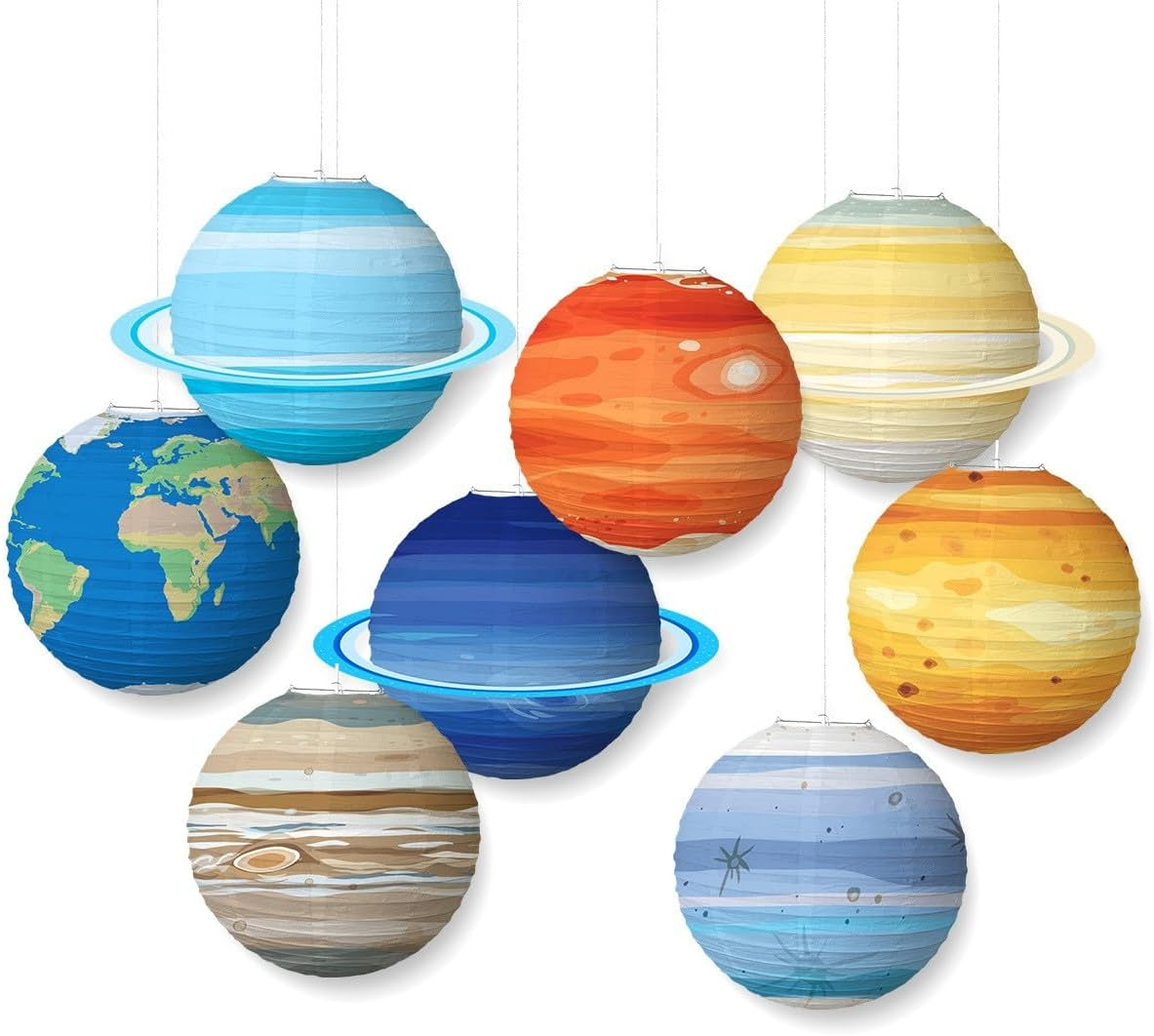 Pack of 8 Planet Paper Lanterns, Space Themed Lanterns, Hanging Planet Lanterns, Solar System, Paper Lanterns for Classroom, Science, Birthday, Patry Decorations, Multicoloured image number 1