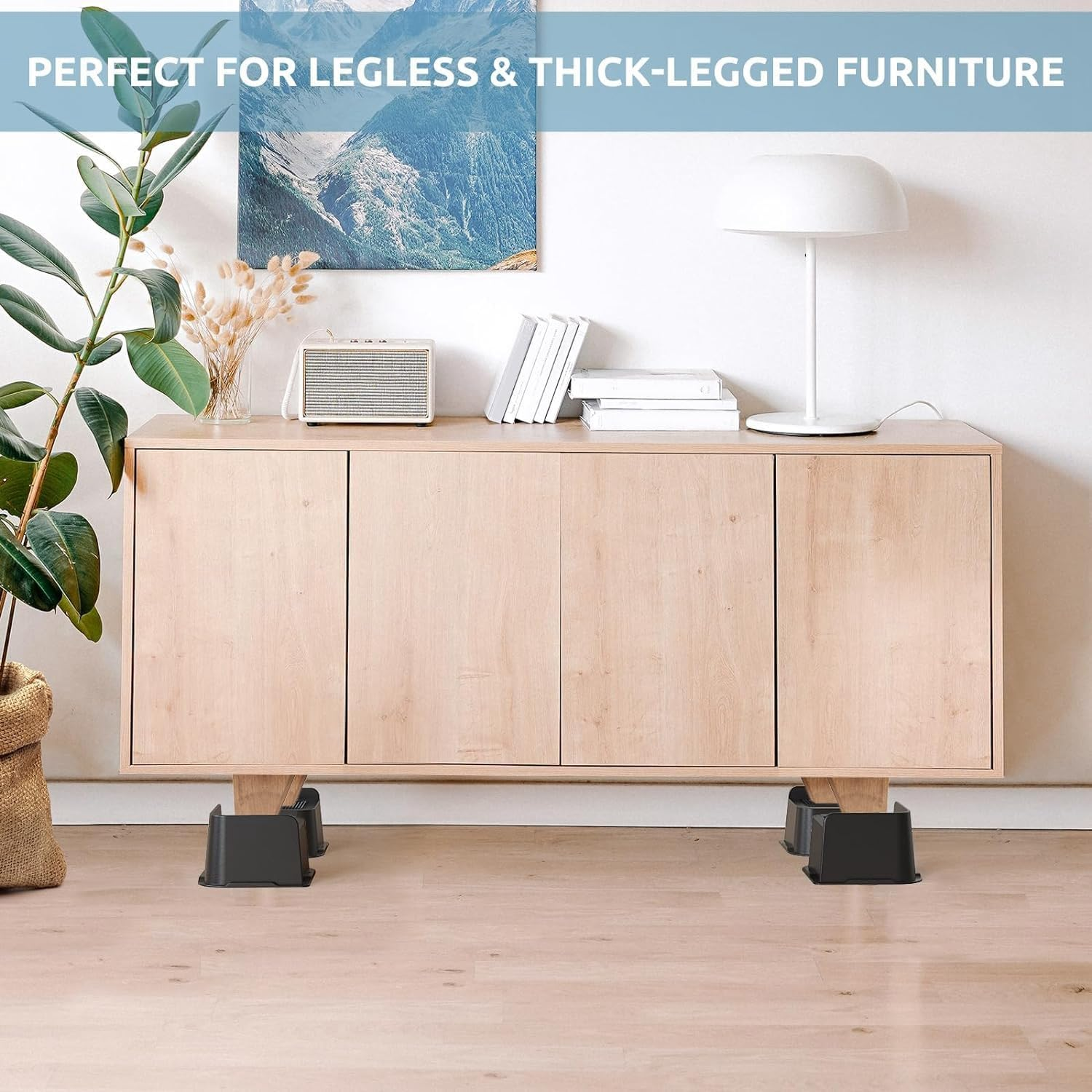 4 Pack Bed Risers 3 Inch Heavy Duty, 4.8X4.8In Wide Opening Furniture Risers, Black ABS Bed Lifts Risers for Sofa,Bed Frame,Tables image number 1