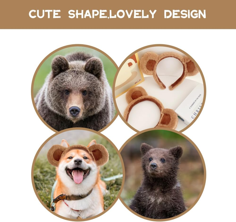 SUSOO 2 Pcs Soft Bear Ears Headband, Brown Plush Costume Hairband for Adults & Kids, Cosplay Party Headbands, Soft Bear Ear Shaper for Face Washing, Cute Teddy Style for Women & Toddlers image number 1