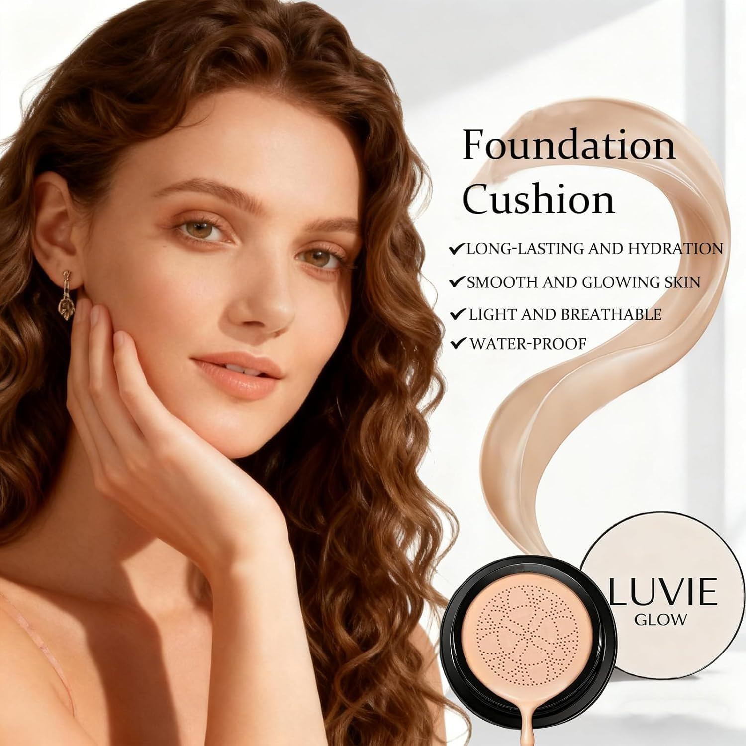 Luvie Glow Foundation Cushion, 2026 Upgrade Mushroom Head Air Cushion CC Cream, Moisturizing Concealer Brighten Long-Lasting for All Skin Types (Brunet Brown) - Warm image number 6