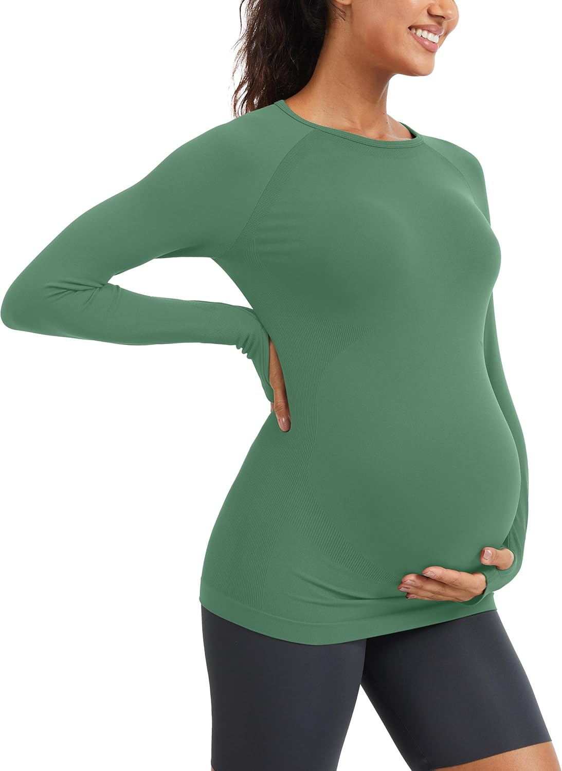 Mathcat Seamless Maternity Shirts Long Sleeve Maternity Tops for Women Pregnancy Shirts Athletic Workout Yoga Casual Tee
