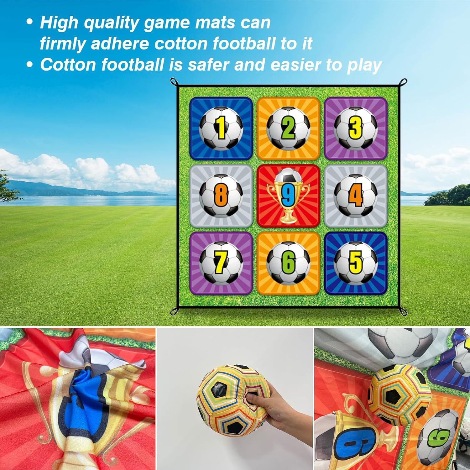 HCBZVV Soccer Ball Game Mat Set - Backyard/Outdoor/Indoor Mini Soccer Toys Games Set with Adhesive Soccer, No Need to Inflatable -Soccer Birthday Gift Toys for Kids Yard Backyard Games (59 X 59 In) image number 2