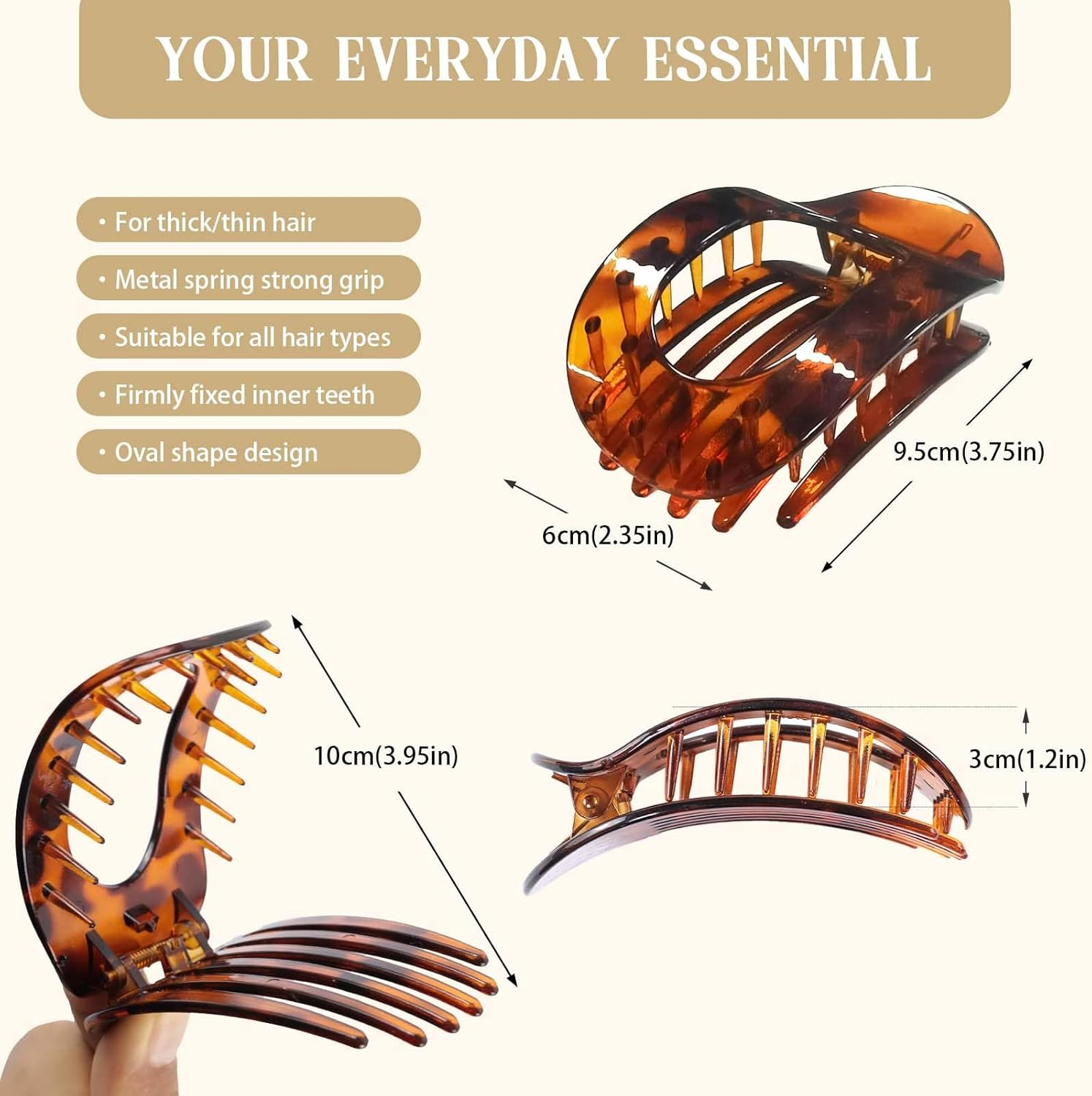 Tumurup Women'S Hair Clips, Pack of 3 Hair Clips, Medium Hair Clip, Flat Women'S Flat Claw Clip, Hair Clip with Leopard Print Hair Clips, Women'S Thin Hair image number 3