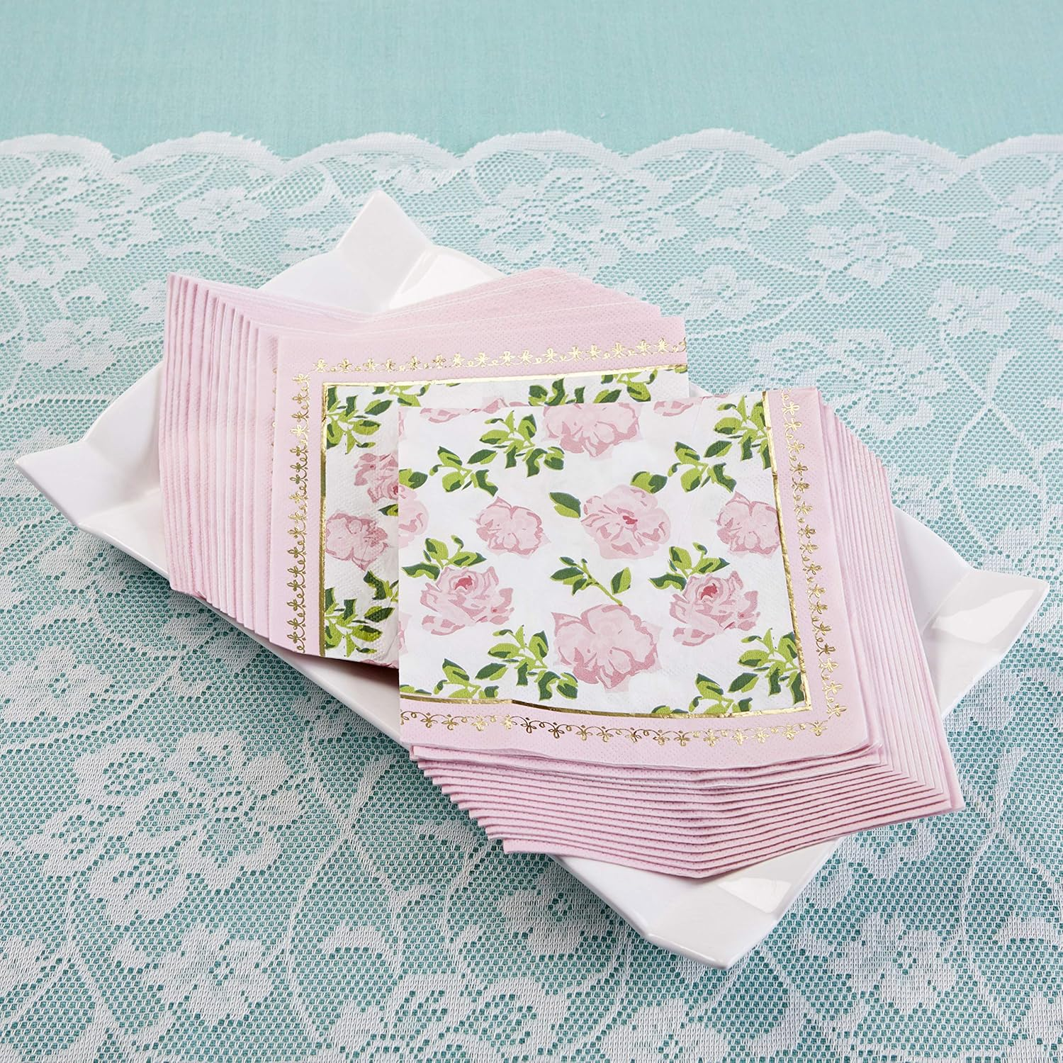 Kate Aspen Vintage Floral Tea Party Napkins - Pink (Set of 30) - Perfect for Weddings, Bridal Showers, Baby Showers, Birthdays image number 1