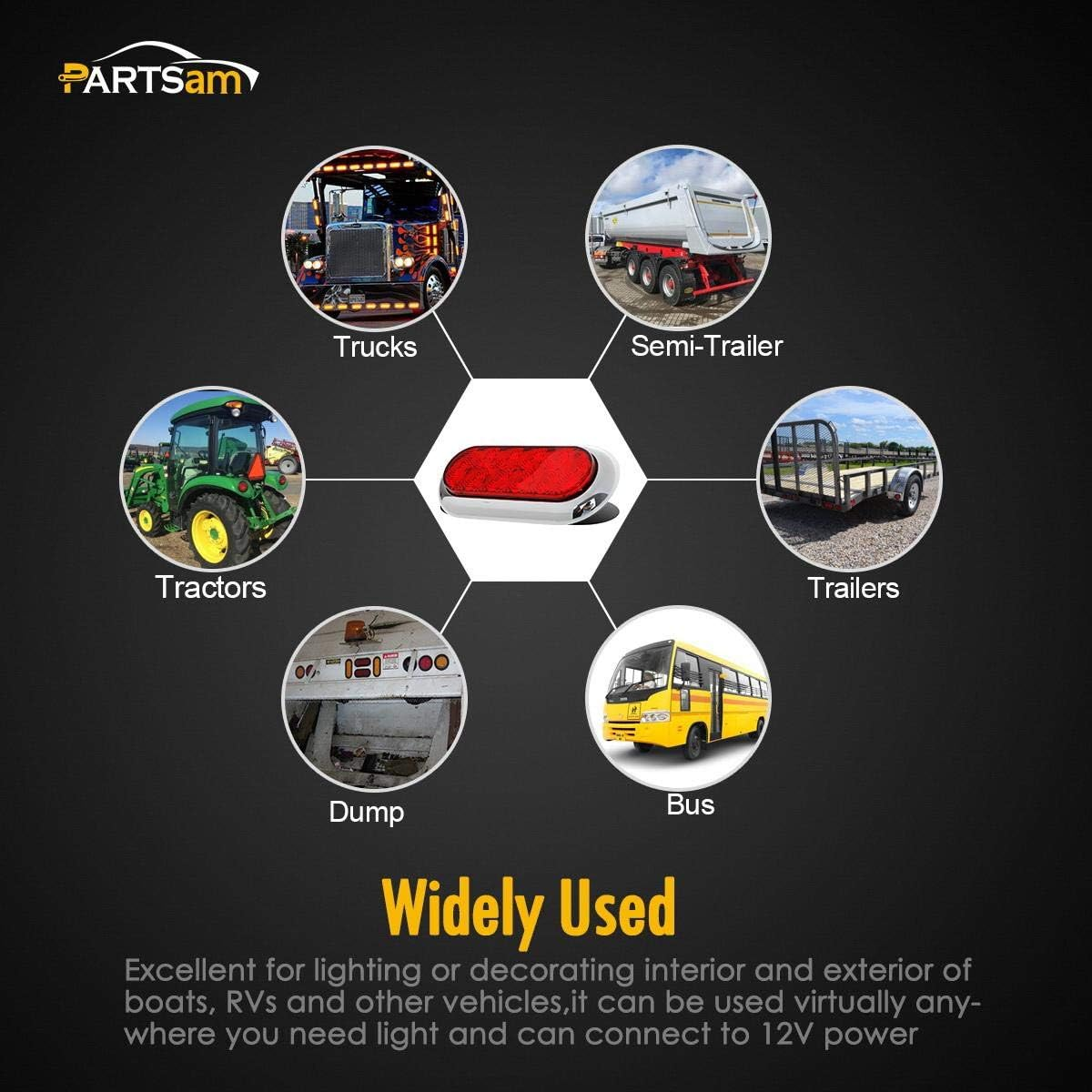 2PCS 6" Oval Chrome Trailer Truck Red 10 LED Surface Mount Stop Turn Tail Lights image number 3