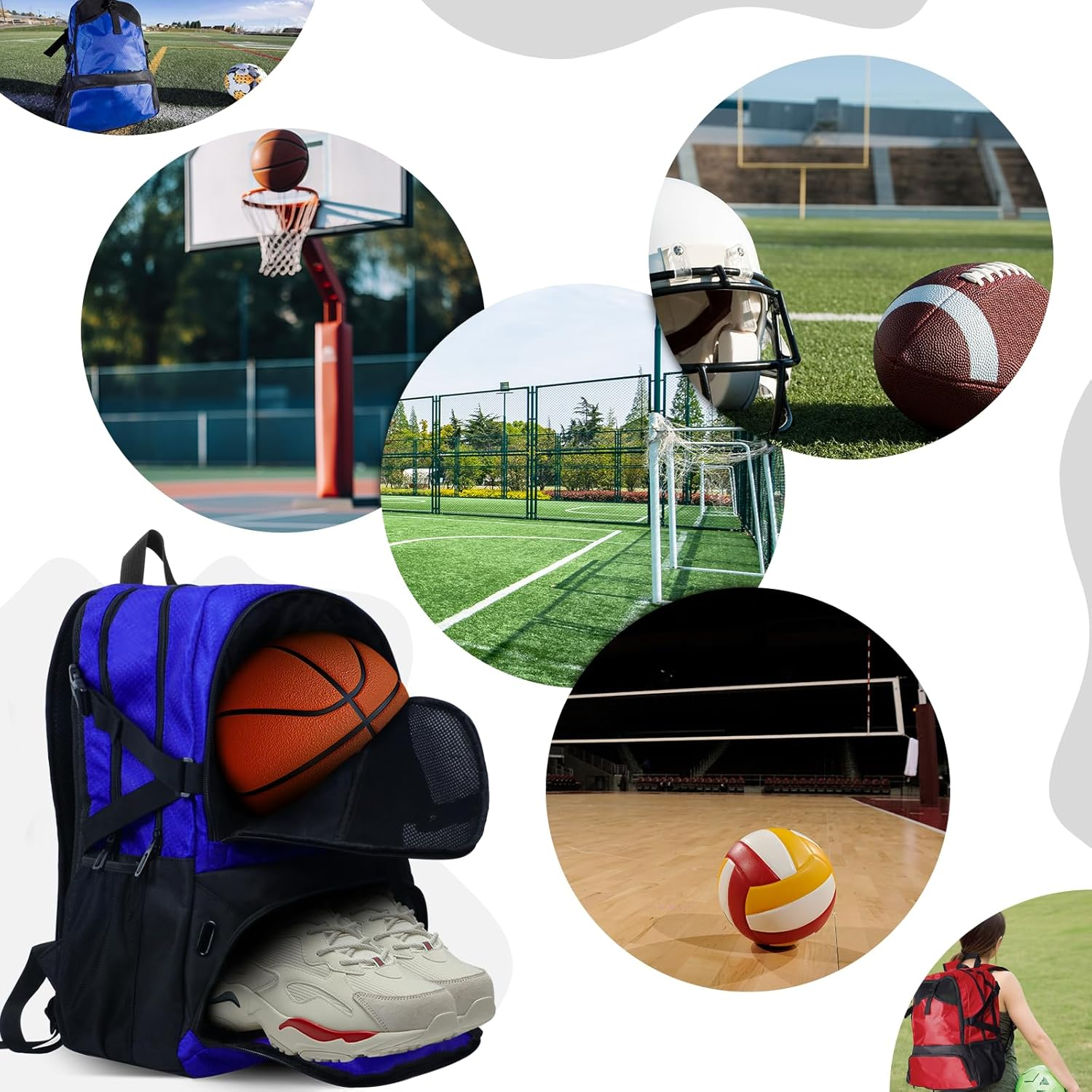 Basketball Backpack, Waterproof Basketball Bag with Large Shoe and Ball Compartment, Backpack for Women Men, Sports Equipment Bag for Soccer, Volleyball, Gym, Outdoor, Travel, 30L image number 3