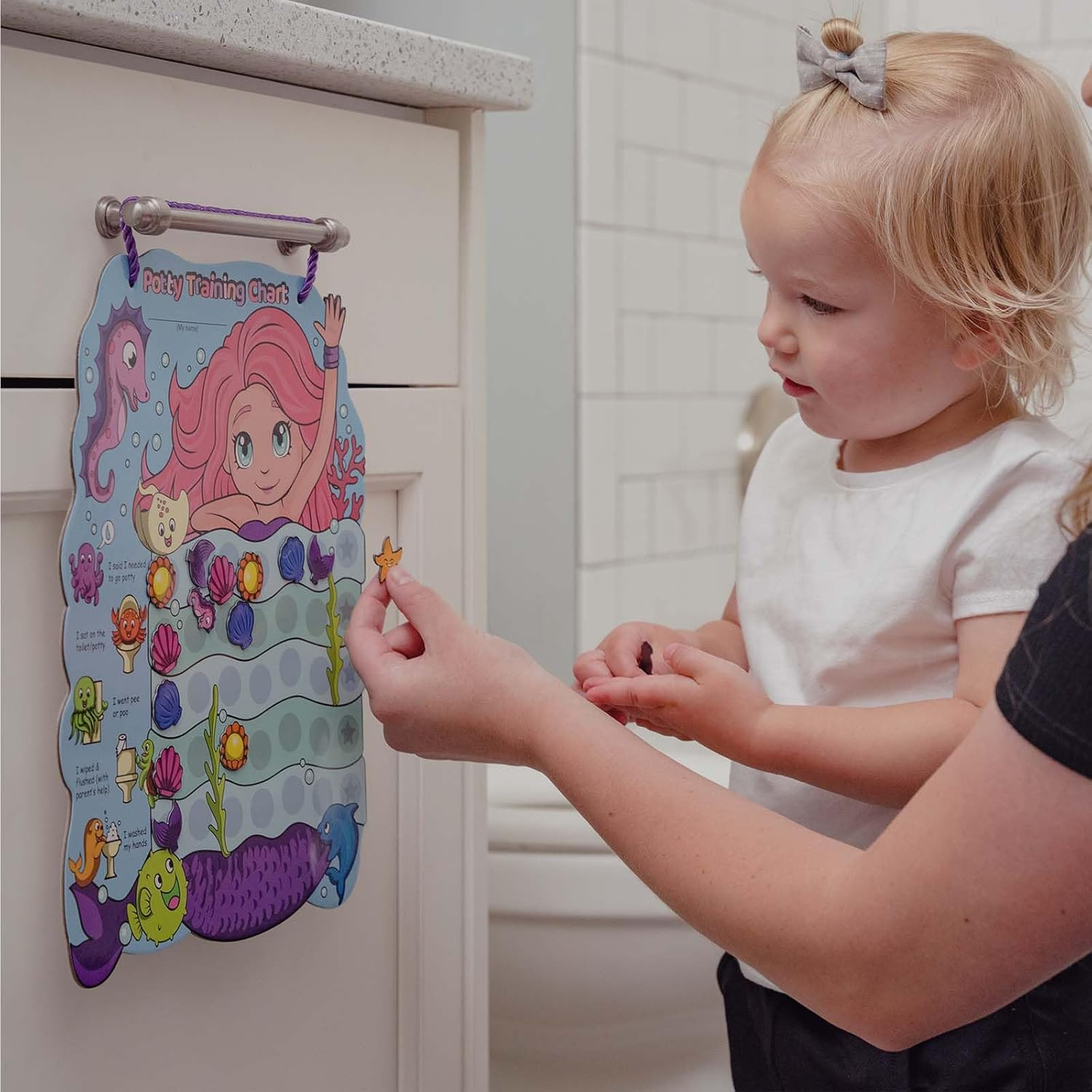 PUTSKA Potty Training Reward Chart for Girls with 35 Reusable Stickers &ndash; Potty Chart for Toddlers Girls - Reward Chart for Kids for Toilet Success - Mermaid image number 4