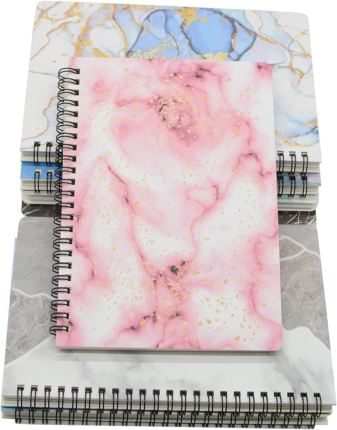 DUOMIAO Spiral Notebook, 4 Pcs A5 Marble Design Thick Hardcover 7Mm College Ruled 80 Sheets -160 Pages Journals for Study and Notes (4 Style A5) (Colorful) image number 3