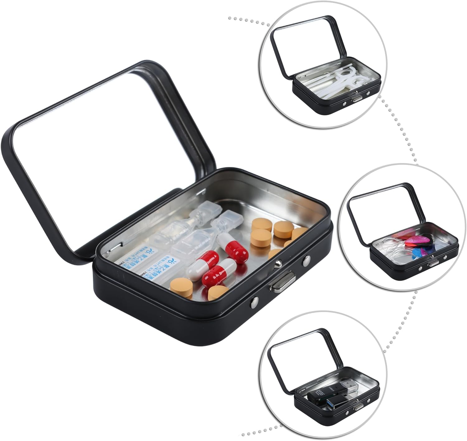 2Pcs Dental Floss Picks Dispenser, Portable Dental Floss Case with Mirror, Quick Refill Floss Pick Holder Storage Case for Travel Purse Accessories (Black) image number 3