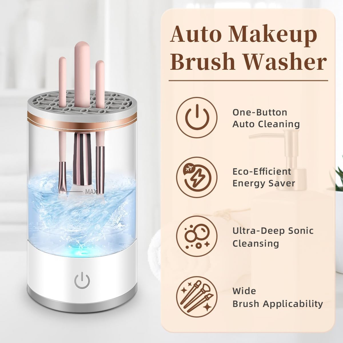 Doright Electric Makeup Brush Cleaner, USB Automatic Brush Cleaner Machine Deep Cleaning for All Size Brushes & Sponges Hand Free Make up Brush Cleaner Set image number 5