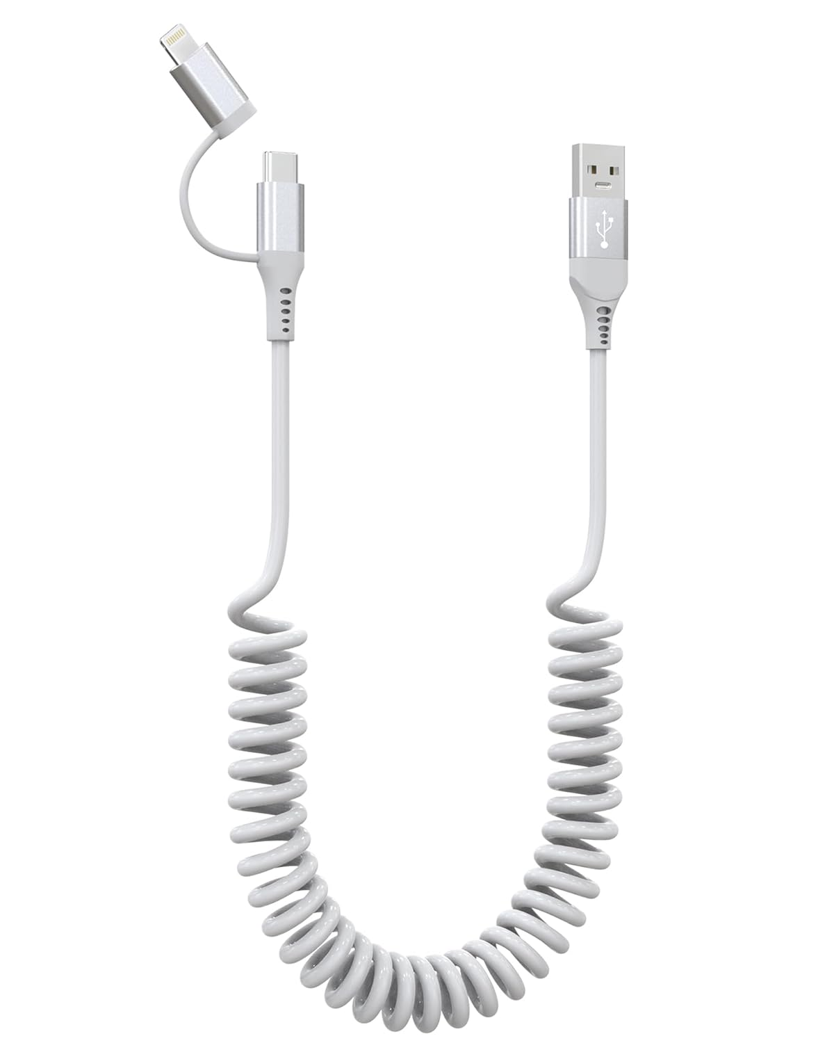 Mfi Certified Retractable Car Charger Cable 2-In-1 USB to Lightning and USB-C Coiled Cord with 3A Fast Charge & Apple Carplay & Android Auto Sync for Iphone 16/15/14/13, Samsung, Pixel