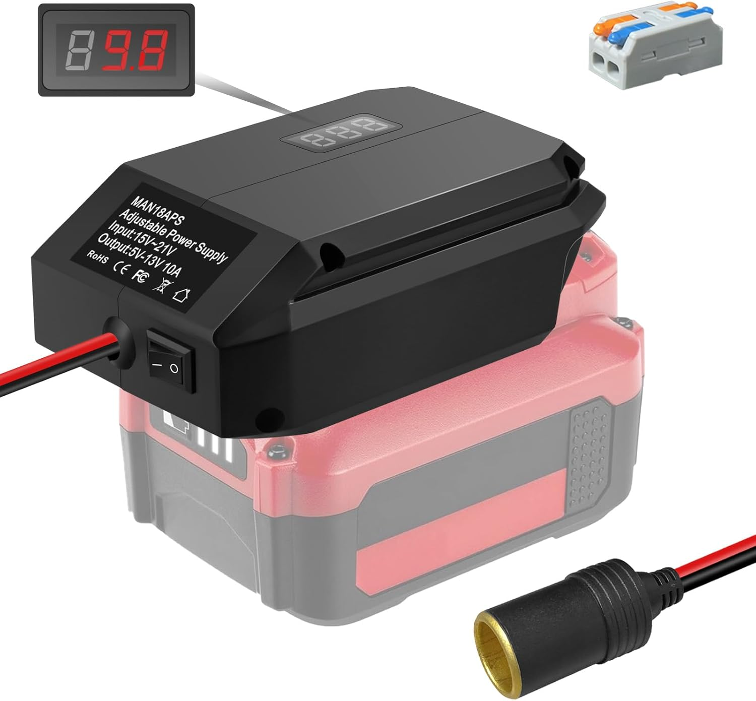 DC 18V to 12V Step down Converter for Makita 18V Battery, Power Wheels Adapter, Cigarette Lighter Buck Adapter for Car Power Tools, Car Refrigerator