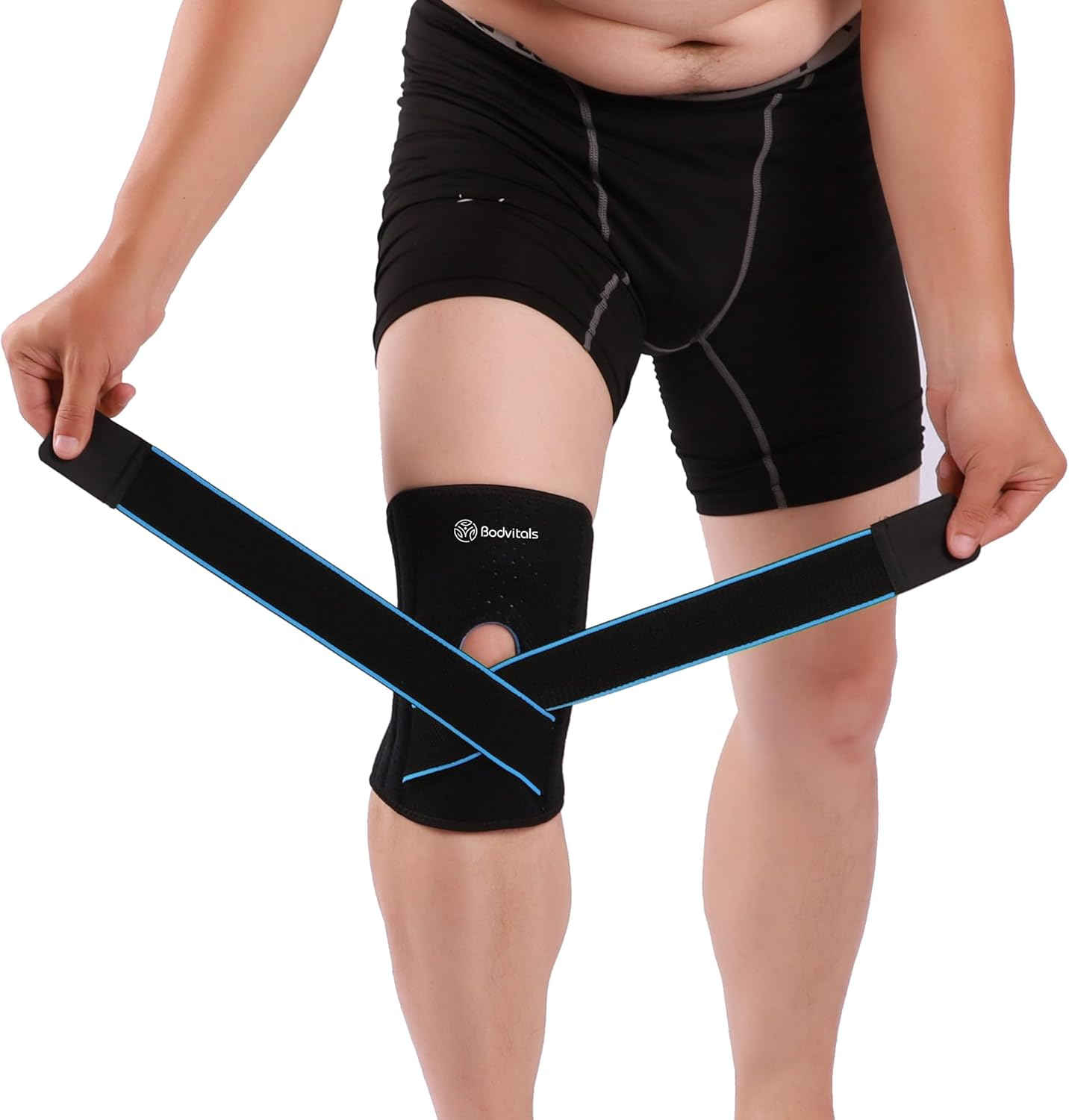 BODVITALS Knee Sleeve with Straps for Women & Men | Adjustable Knee Pads for Women & Men | Knee Compression Sleeve for Exercises | Knee Support for Weightlifting & Outdoor Sports Activities image number 4