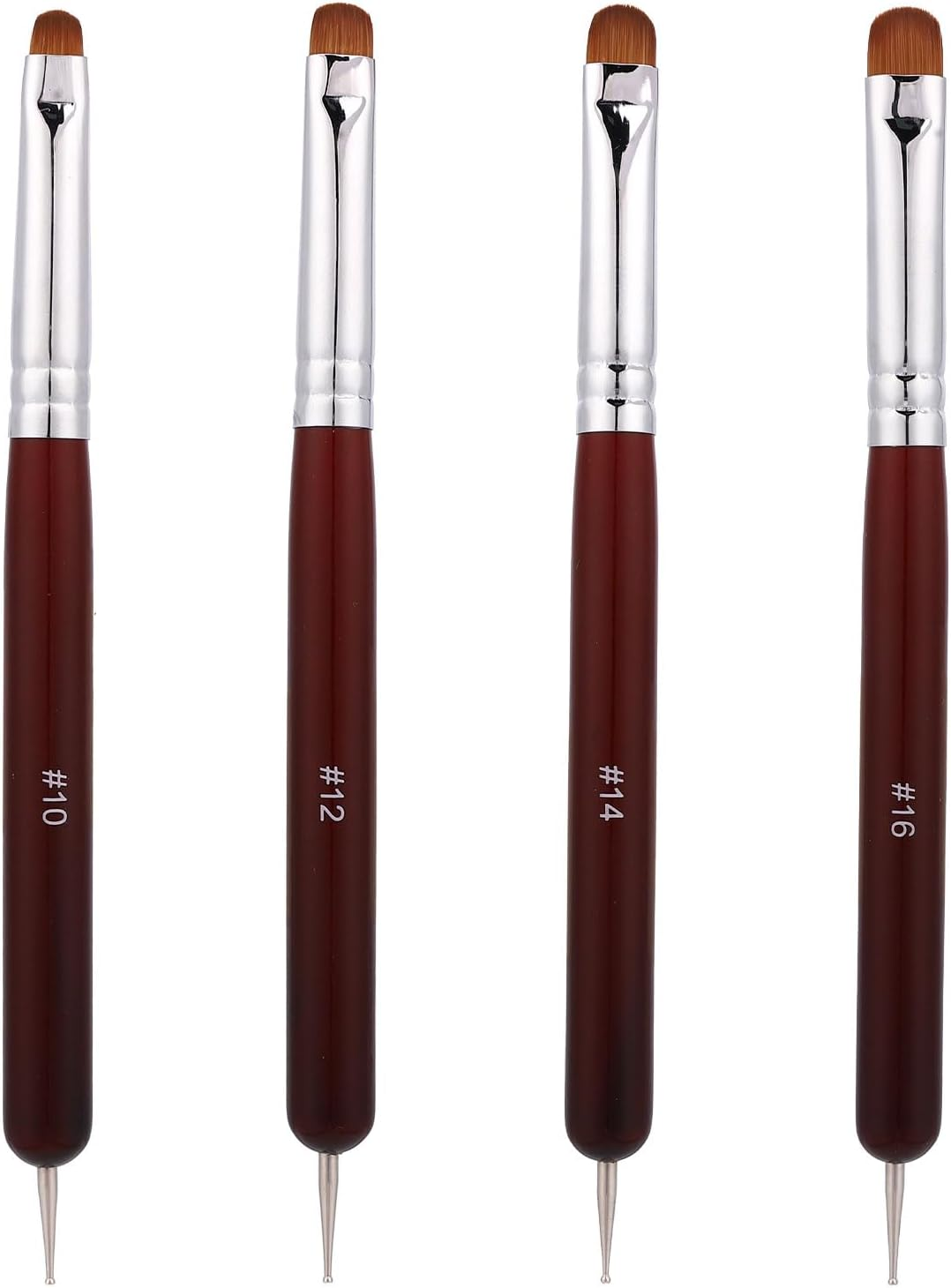 4Pcs French Nail Brush Set, Double-Headed French Tip Brush with Dotting Tool Size 10# 12# 14# 16# Wooden Handle Nail Art Design Pen for Professional Manicure Clean up Detailing Liner