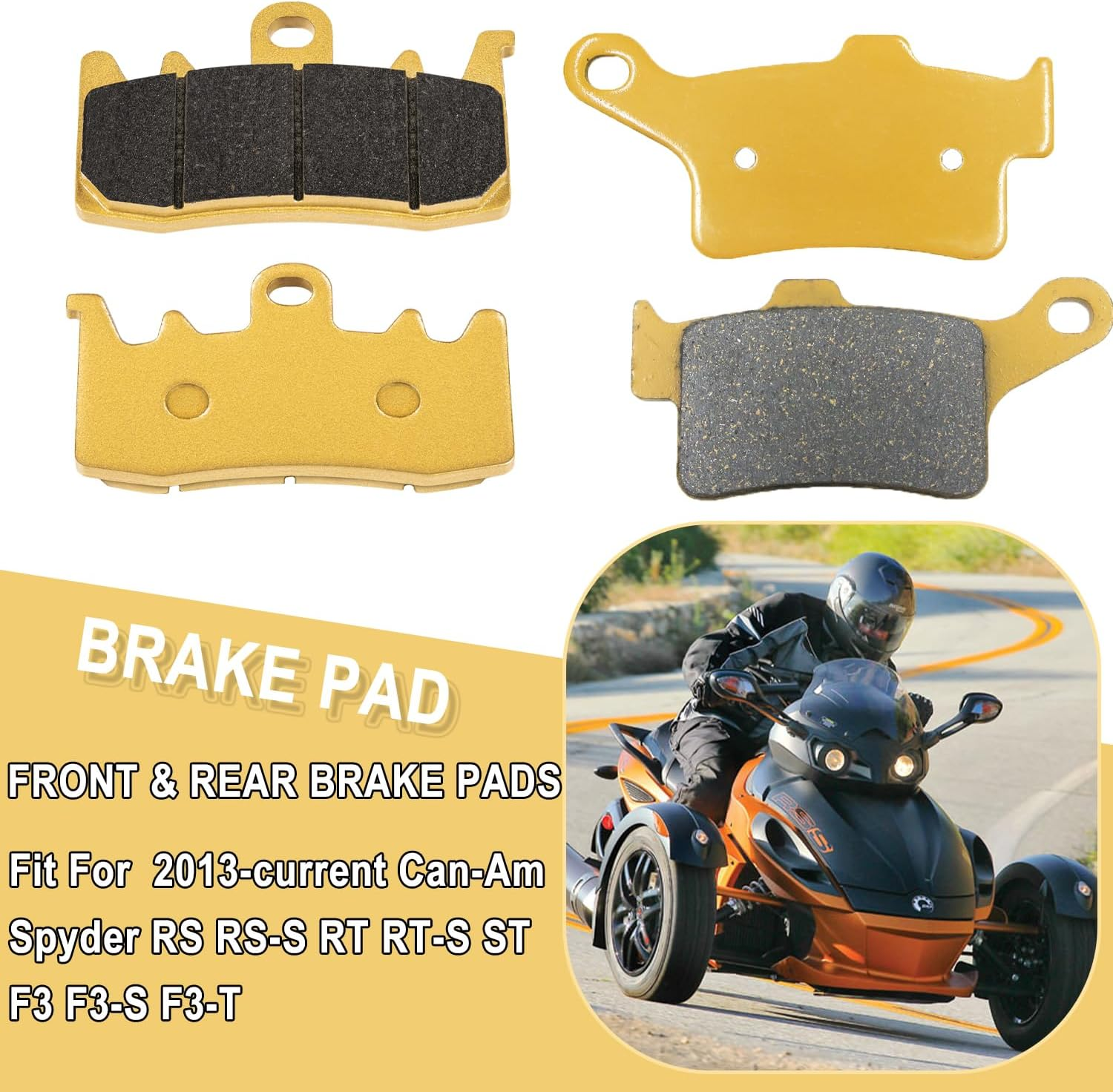 Premium Ceramic Front & Rear Brake Pad Set Fit for Can-Am Spyder RS RS-S RT RT-S ST F3 F3-S F3-T, Brake Pads Kit for Cam Am Spyder 2013 to Current image number 4