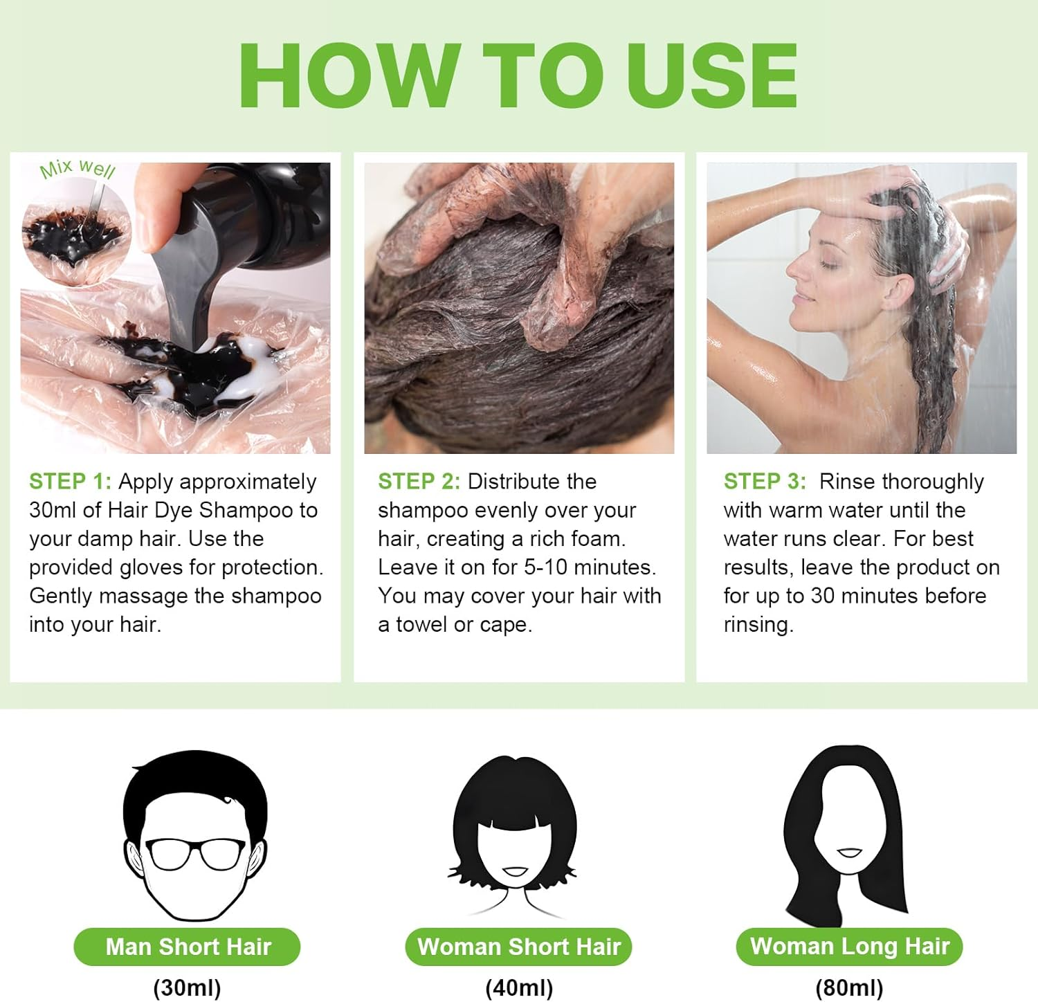 Black Hair Dye Shampoo 3 in 1, Natural Black Shampoo Hair Dye for Men and Women, Grey Hair, Easy to Use, 500Ml image number 4