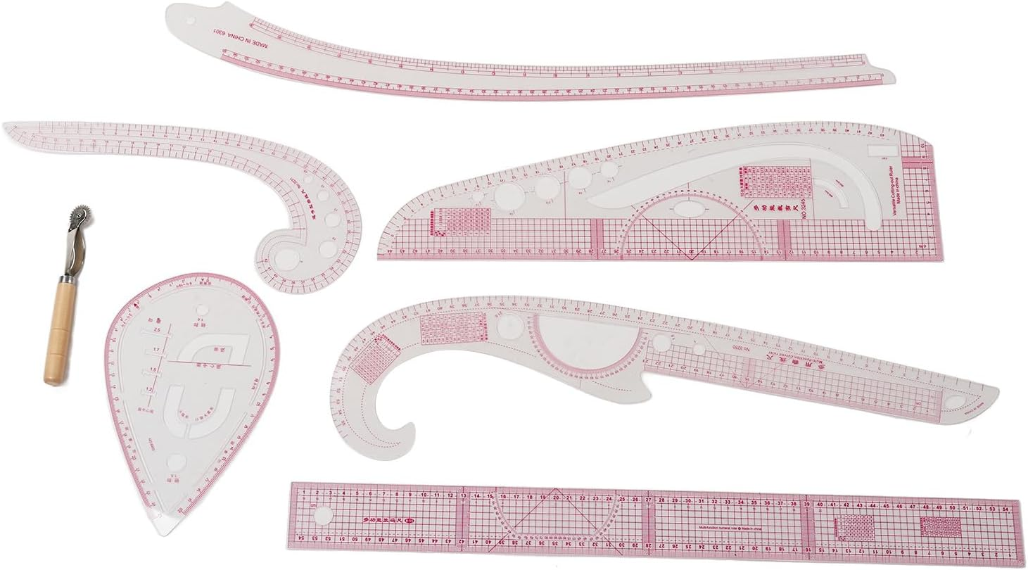 Sewing Ruler French Curves 7Pcs, Metric Pattern Curved Rulers Set with Transparent Body Highly Precise Scale, Sew Making Ruler Kit for Beginners Tailors Designers Drawing Craft DIY
