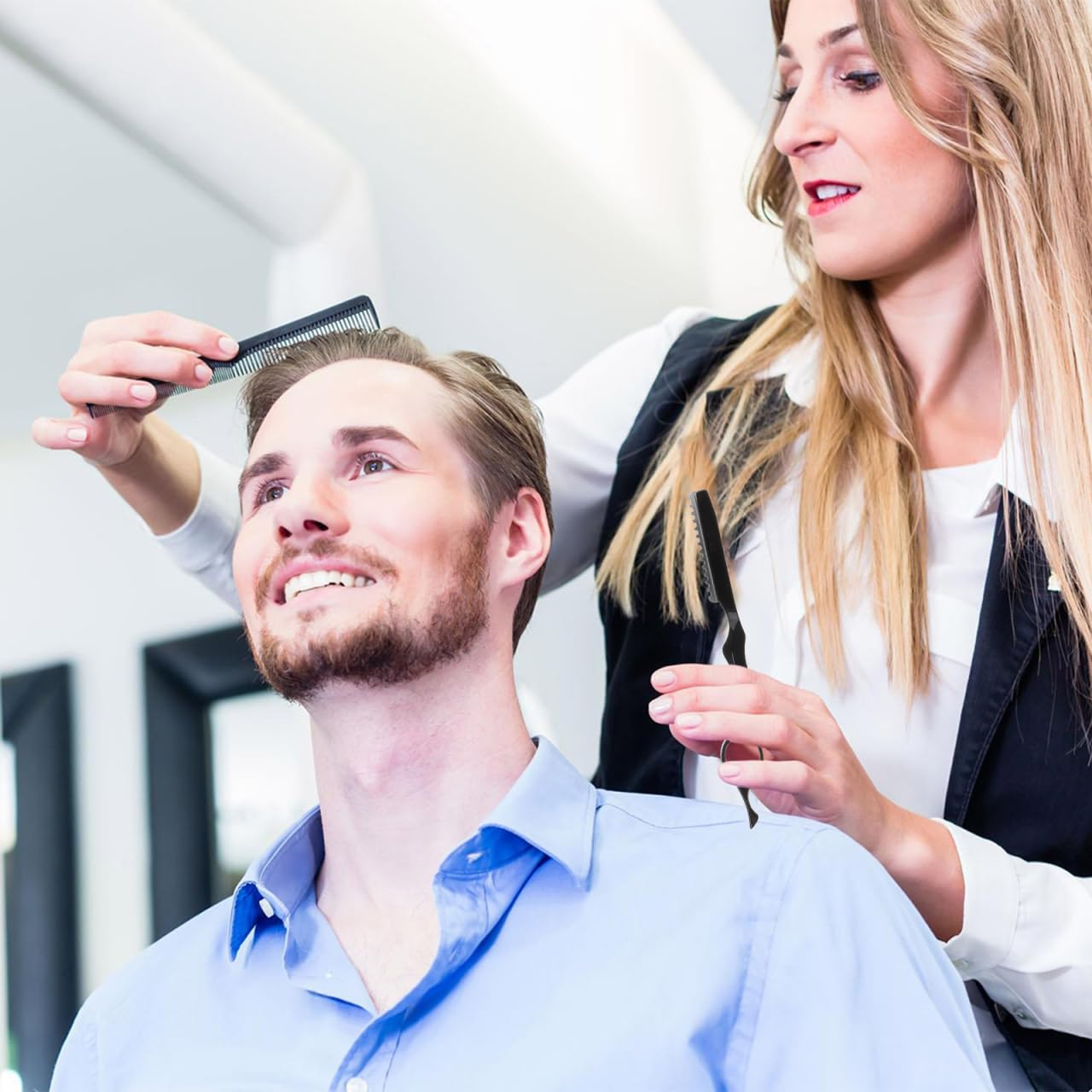 Ipetboom 1 Set Hair Styling Thinning Razor with 10 Replacement Blades Shaving Razor for Safe Hair Cutting and Feathering for Men and Women image number 5