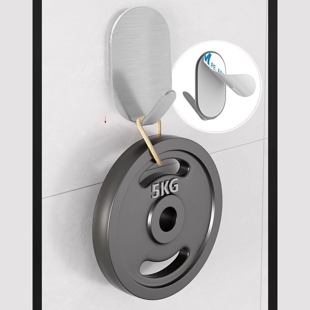 10 Pack Heavy Duty Waterproof Adhesive Wall Hooks - Stainless Steel, No Nails Needed for Towels, Coats, Hats in Bathroom, Kitchen, Home (Max 5 Kg) image number 5