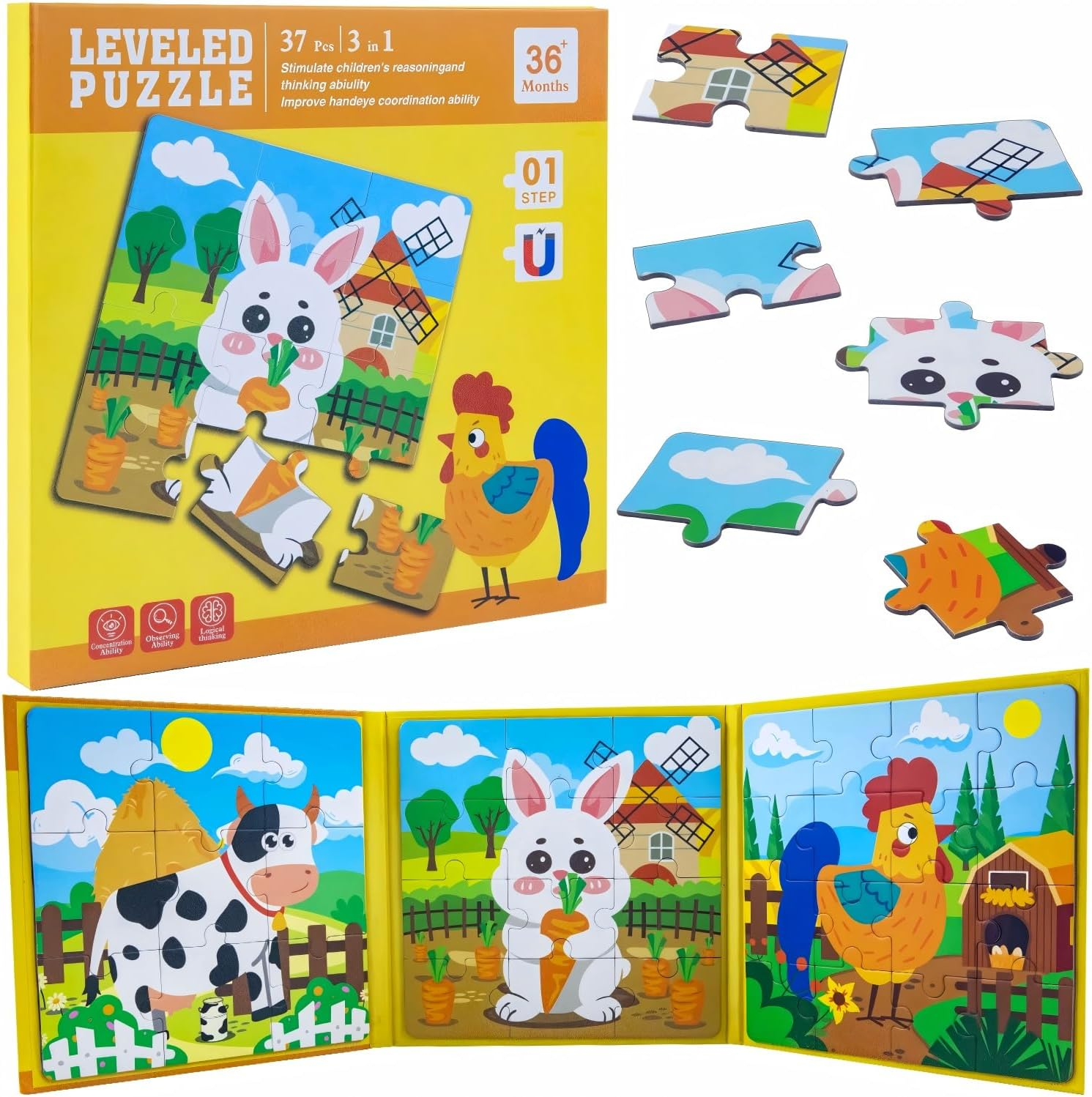 Magnetic Puzzles for Kids Ages 3-6, 97-Piece Travel Toys Dino Game, 3 in 1 Travel Puzzles Games Fun Toddler Puzzle Ages 2-4, for 2 3 4 5 6 7 Year Old Birthday Gift (L5 Prehistoric Dinosaur)