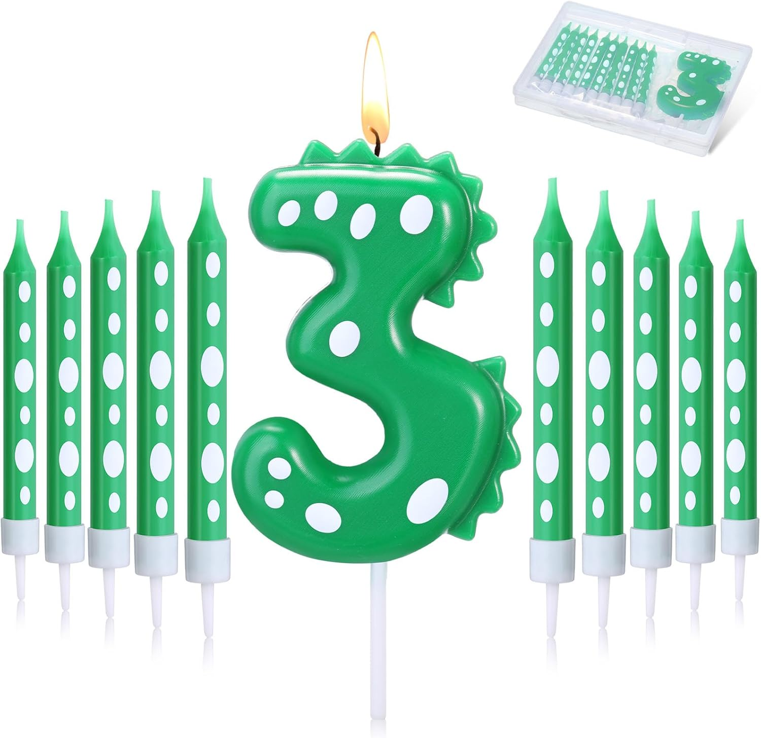 11 Pcs Green Number 4 Dinosaur Birthday Candles Set for Boy Birthday Cake Supplies Decoration Dinosaur Party Dino Theme Birthday Number Candle Cake Topper Decorations image number 3