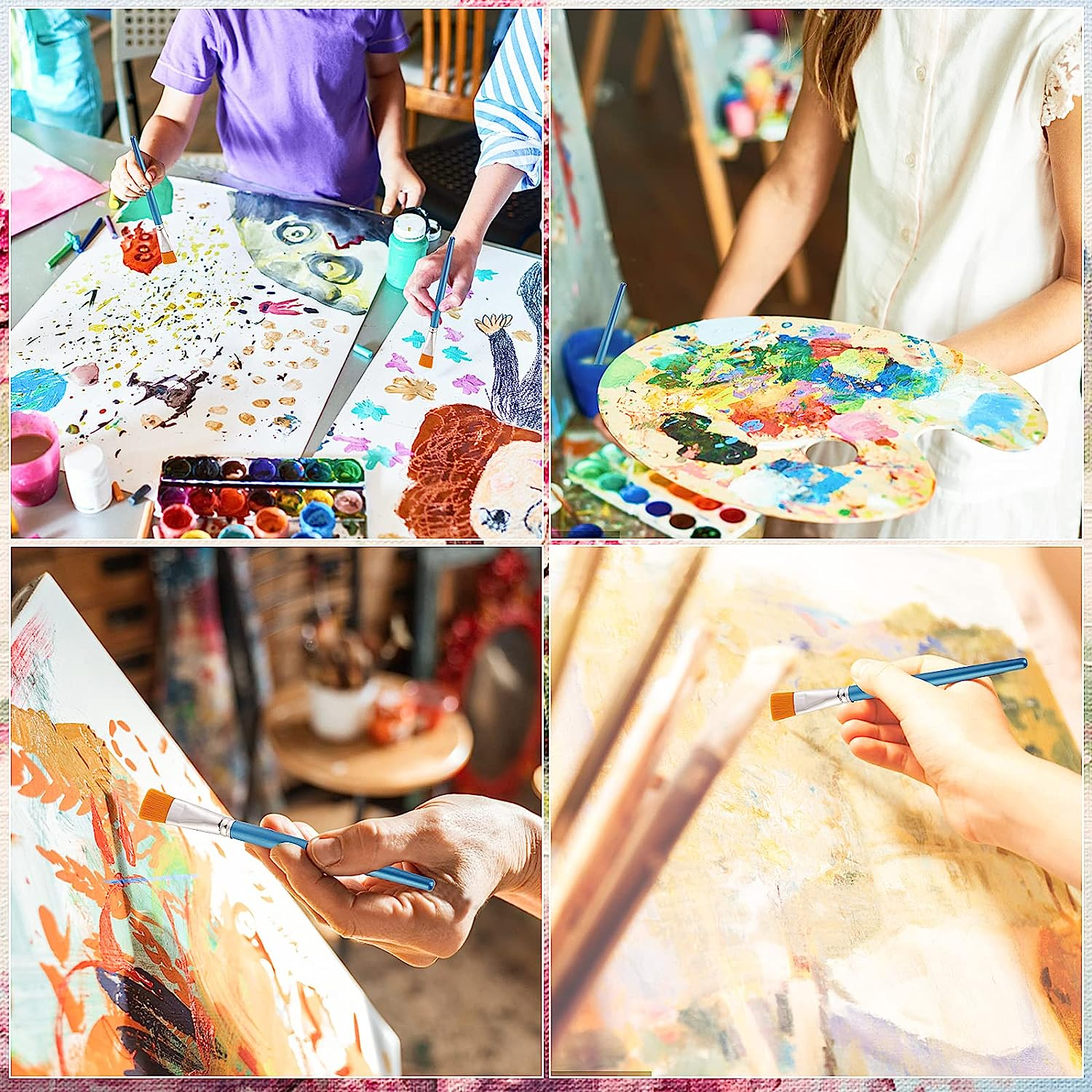 Prasacco 10 Pcs Flat Paint Brushes for Acrylic Painting, 1 Inch Art Paint Brushes Artist Painting Brush for Acrylic Watercolor Oil Detail Painting image number 5