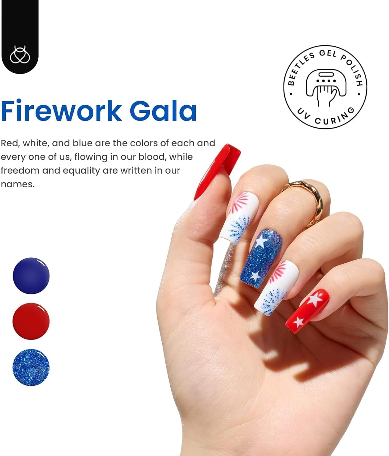 Beetles Gel Polish Gel Nail Polish Set - 6 Colors Red White Navy Blue Gel Polish Sliver Glitter Gel Polish Soak off Uv Nail Lamp Perfect for the July 4Th Manicure DIY Nail Art Design Women Girls image number 5