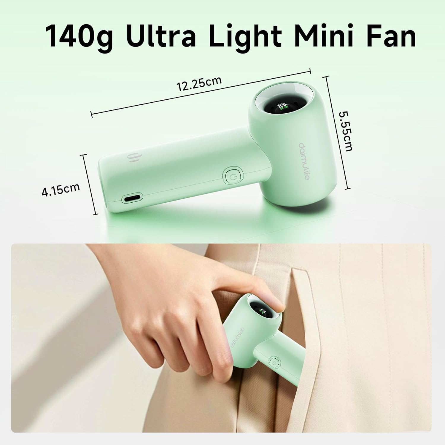 DAIMULIFE Mini Handheld Fans with 3000Mah Rechargeable Battery, Speed(1-100) Adjustable Portable Turbo Fan, Personal Fan for Travel/Summer/Concerts/Lash, Gifts for Women (Green)
