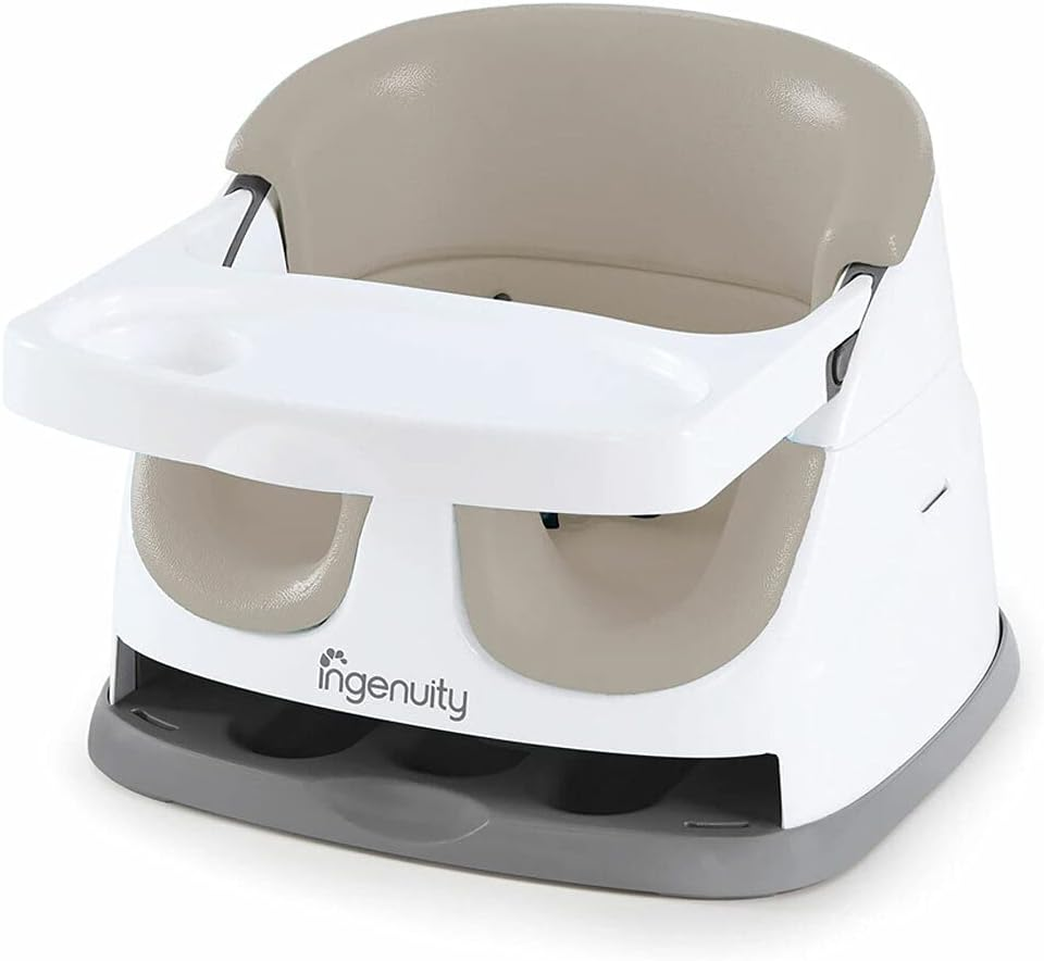 Ingenuity Baby Base 2-In-1 Booster Feeding and Floor Seat with Self-Storing Tray, Slate
