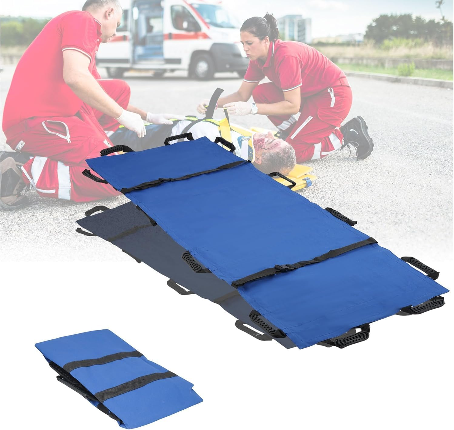 Portable Transport Stretcher with 12 Handles &ndash; Lightweight Emergency Patient Mover for Animals & Humans, Foldable Casualty Evacuation Stretcher for Travel, EMS, Home, Clinic Use image number 1