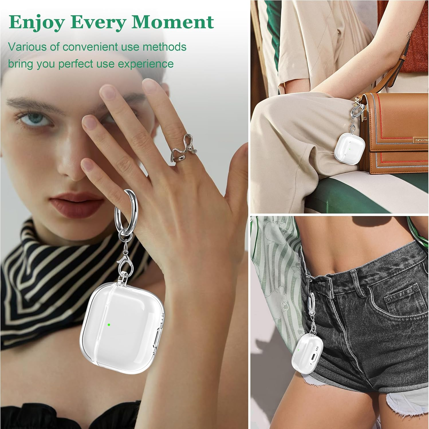 MHYALUDO for Airpods 4Th Generation Case Cover 2024, Military-Grade Shockproof, Soft TPU Highly Transparent Anti-Yellowing for Airpods 4 Case with Cleaning Kit & Cute round Buckle, Clear White image number 5