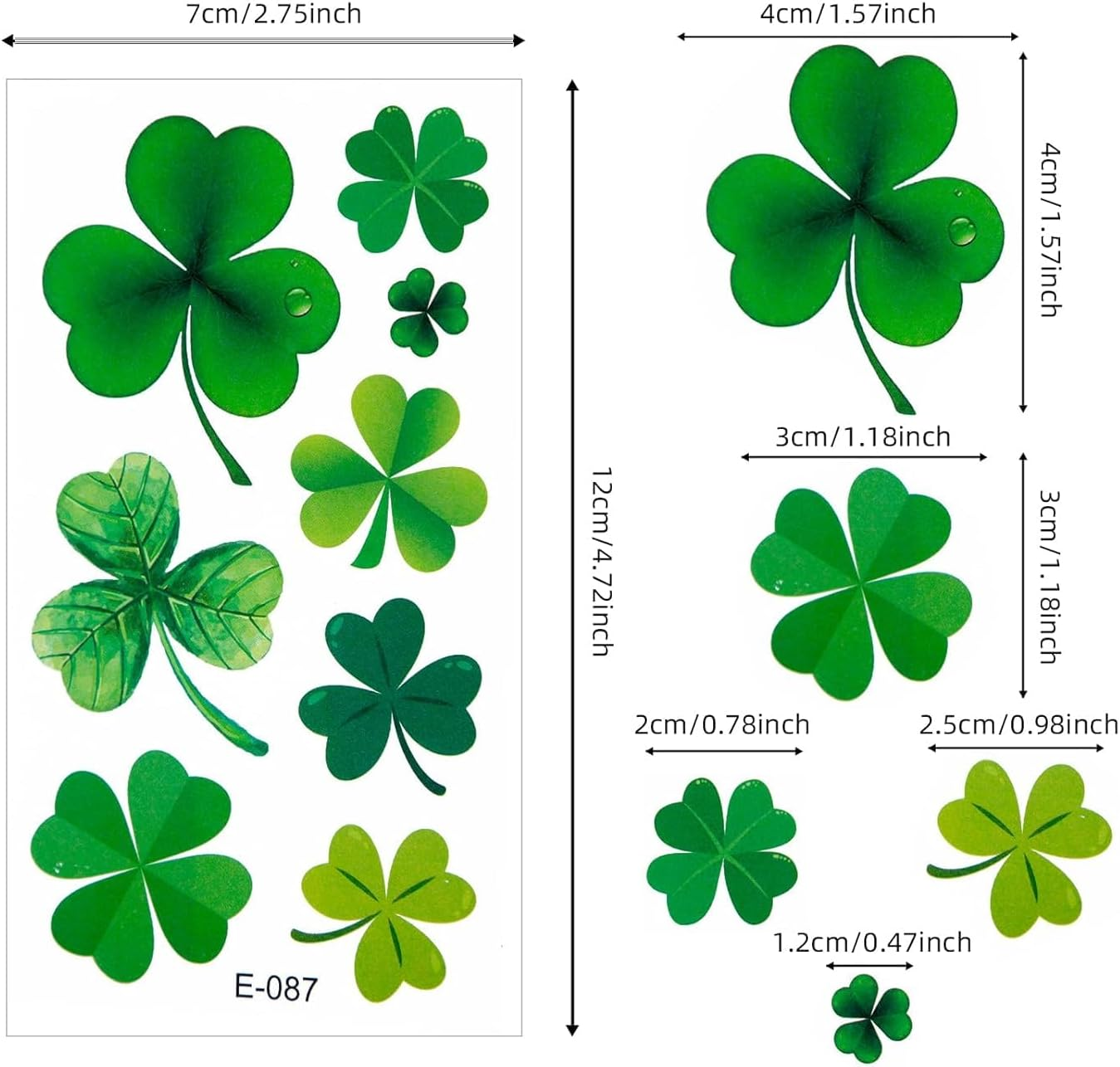 St. Patrick'S Day Shamrock Temporary Tattoos & Face Stickers, Waterproof Saint Patrick'S Day Clover Tattoos Art Make up Deco Irish Party Favors，Face Tattoos，Temporary Tattoo Stickers image number 2