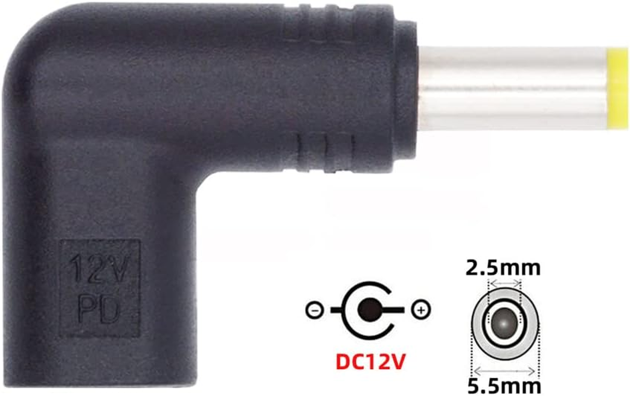 Cablecc USB 3.1 Type C USB-C Female to DC 12V 5.5X2.5Mm Plug 90 Degree Angled Adapter PD Emulator Trigger