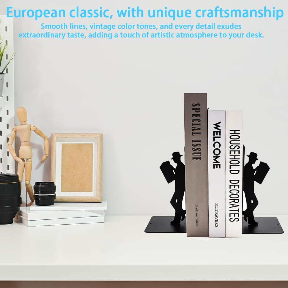2 Pcs Book Holder, T-Shaped Structure Book Stand,Metal Bookends,Book Stopper,European Bookends,For Homes Offices Schools and Libraries Ect,With Rounded Corner Design Space Saving image number 1