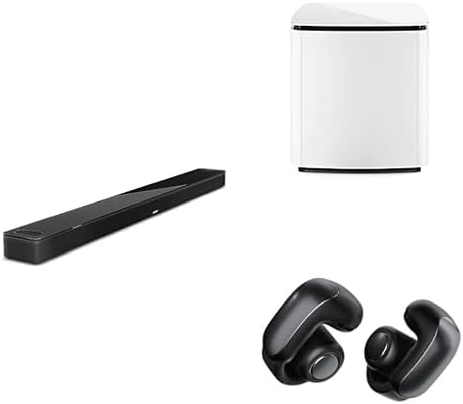Bose Smart Ultra Soundbar with Dolby Atmos plus Alexa, Black with Bose Bass Module 700, White and Bose Ultra Open Earbuds, Black Bundle
