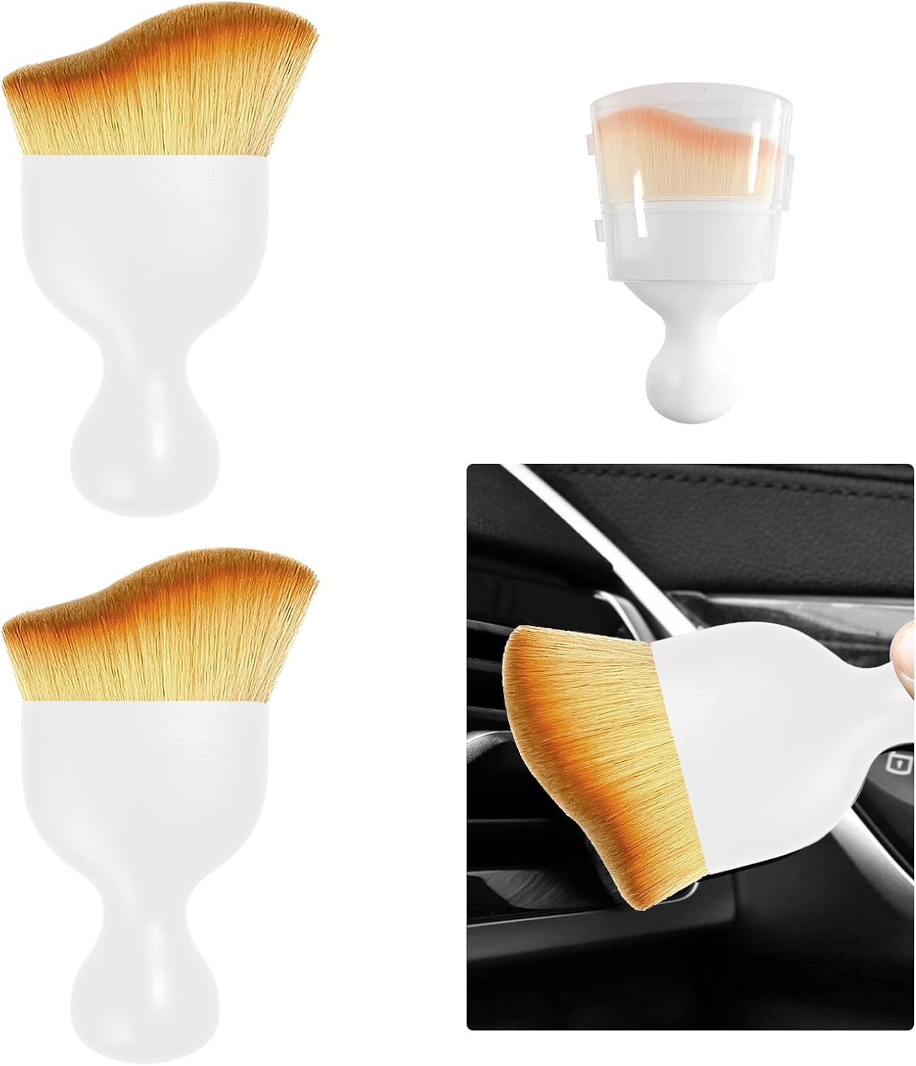 Ziciner 2 PCS Car Detailing Brush, Curved Soft Bristles Auto Removal Dust Collectors, Universal Vehicle Dashboard, Air Conditioner Vents Etc Interior Cleaning Tool Accessories (White) image number 7
