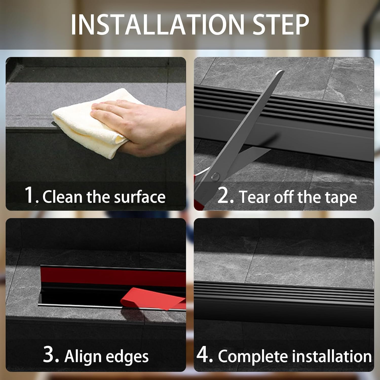 Weforu 1.5M/4.92Ft Rubber Stair Nosing，Anti-Slip Stair Edge Protector, Stair Edging, Stair Edge Trim, Non-Slip and Waterproof Outdoor Indoor Staircases (Black,Self Adhesive) image number 1