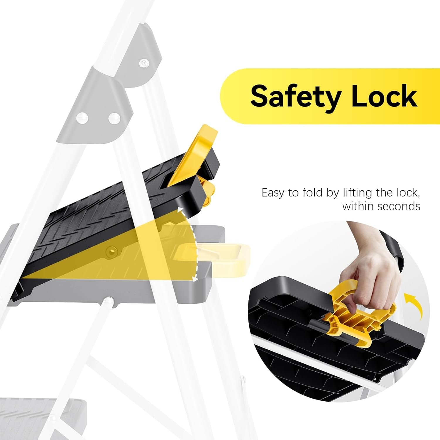 KINGRACK 3 Step Ladder, Sturdy Steel Folding Step Stool with Safe-Lock Design, Handrail, Anti-Slip Wide Pedals, Pass 150 KG Load Testing, Portable Stepladder for Multi-Purpose, Home, Kitchen, White