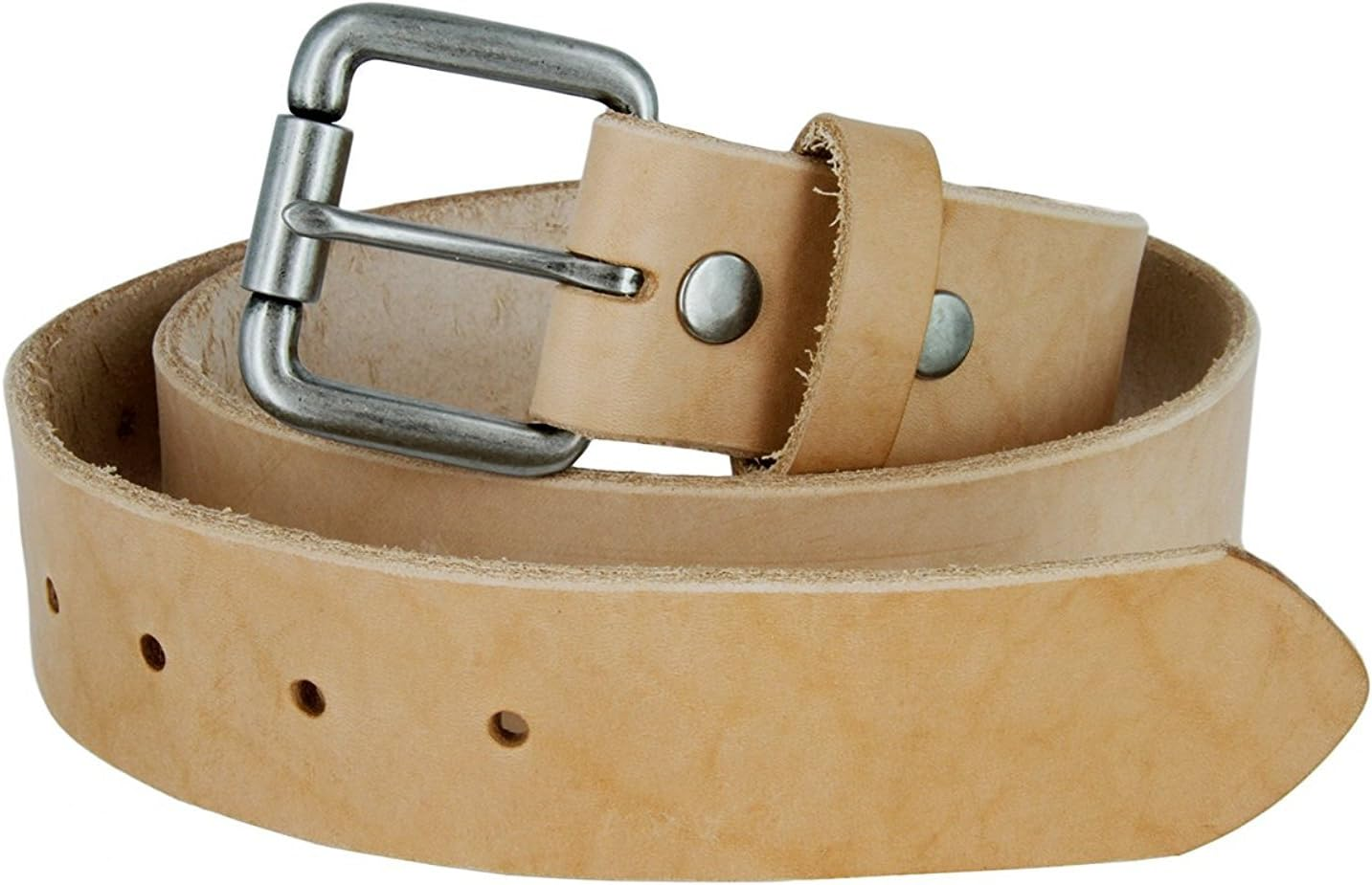 Natural Finish Full Grain Leather Belt with Roller Buckle 1 1/2" image number 1