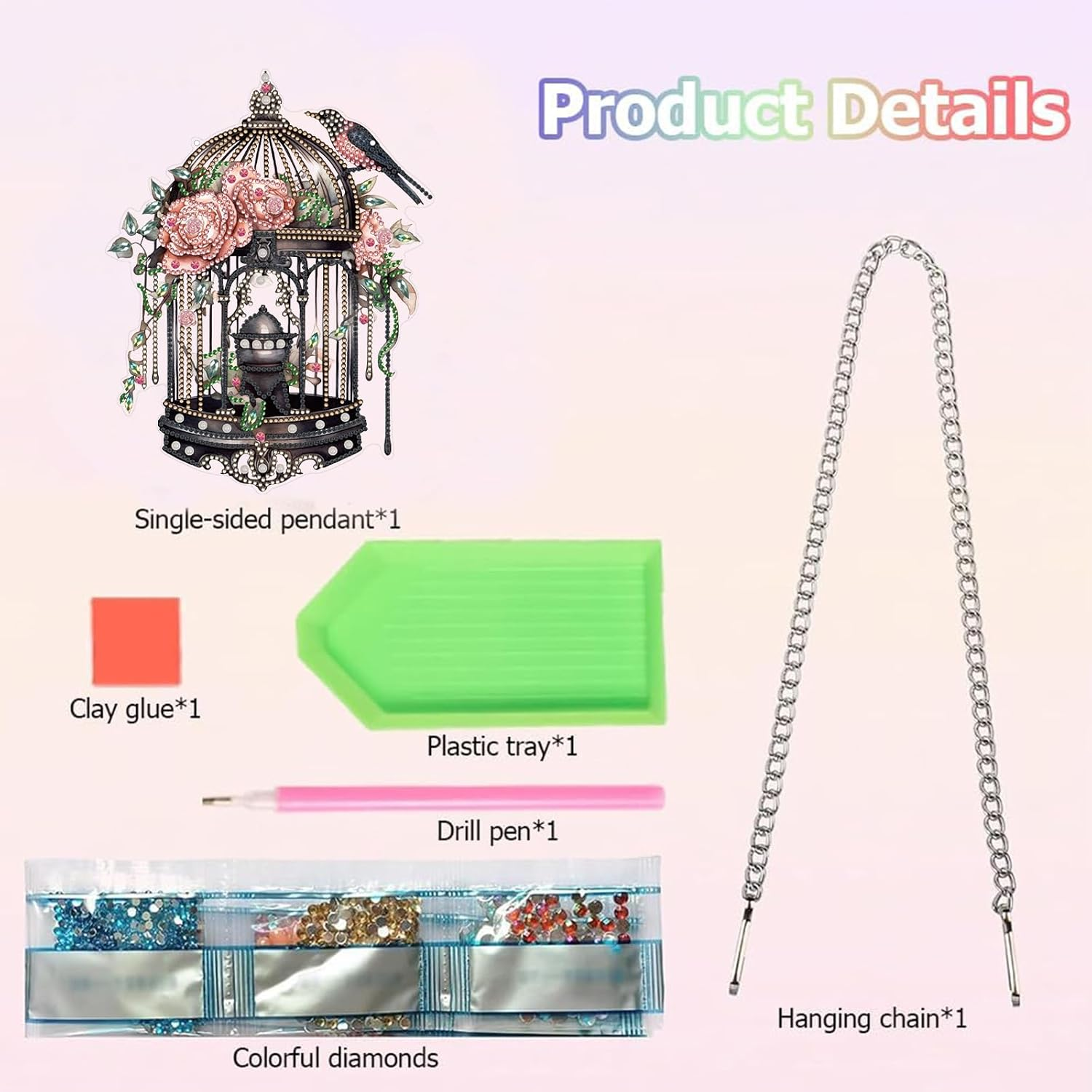 MEIEST Diamond Art Painting Hanging Pendant Kit,Diy Flower Birdcage Crystal Art Hanging Sign,Diamond Window Hanging Wreath Ornament for Home Decor (361) image number 1