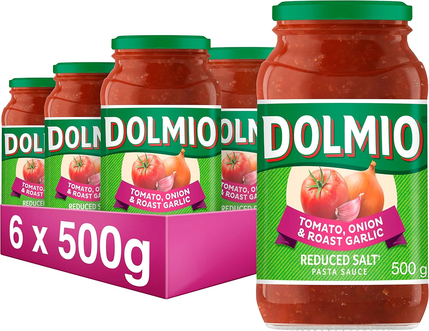Dolmio Extra Tomato, Onion and Roast Garlic Salt Reduced Pasta Sauce 500 G (Pack of 6) image number 1