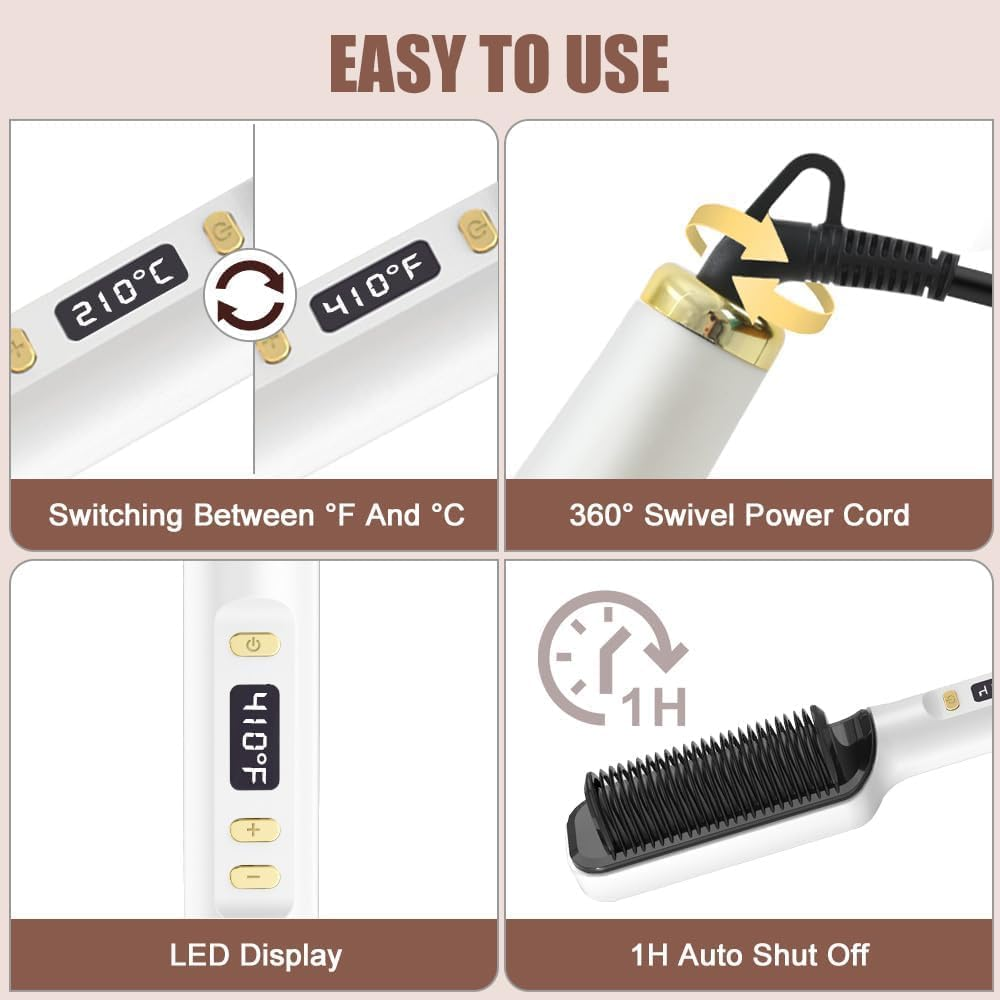 Anion Hair Straightener Brush B1,Negative Ion Hair Straightening Styling Comb,Hot Brush Ring Comb with LED Screen,Anti-Scald, Auto-Off, Fast Heating,30 Temp Settings for Home,Travel & Salon image number 6