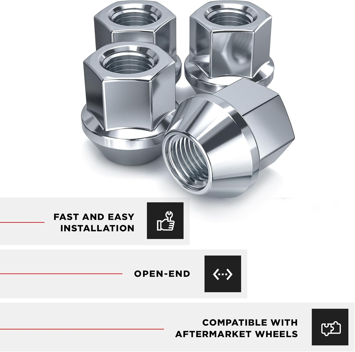 White Knight 1304-14S Zinc Finish 1/2"-20 Thread Size Open End Bulge Acorn Lug Nut, (Pack of 4) image number 5