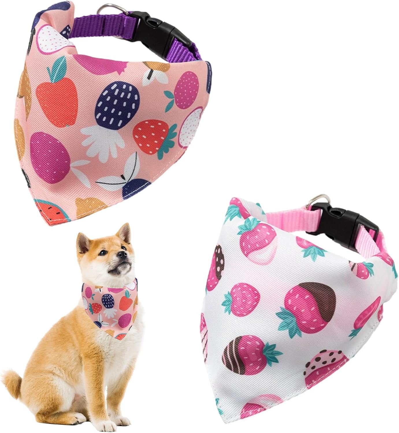 Dog Neckerchief, Adjustable Cat Kerchief Dog Neckerchief, Dog Neckerchief with Collar, Dog Neckerchiefs, Washable Triangle Dog Bibs, 2 Pieces Dog Bandanas, for Small and Medium Dogs (Pink + White, S) image number 3