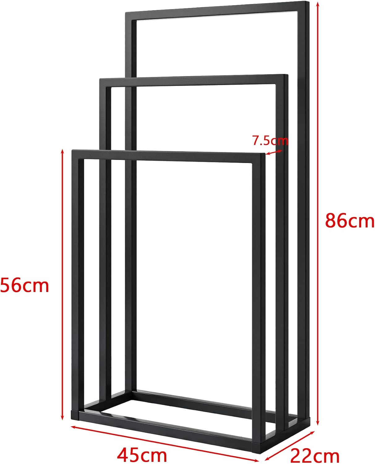 FOUBAM Black Metal Free Standing Towel Racks for Bathroom Towel Rack Stand,3 Tiers Floor Bath Towel Holder,Towel Organizers and Bathroom Storage for Laundry Room,Anti-Rust Chrome Ladder Towel Bar - Black image number 5