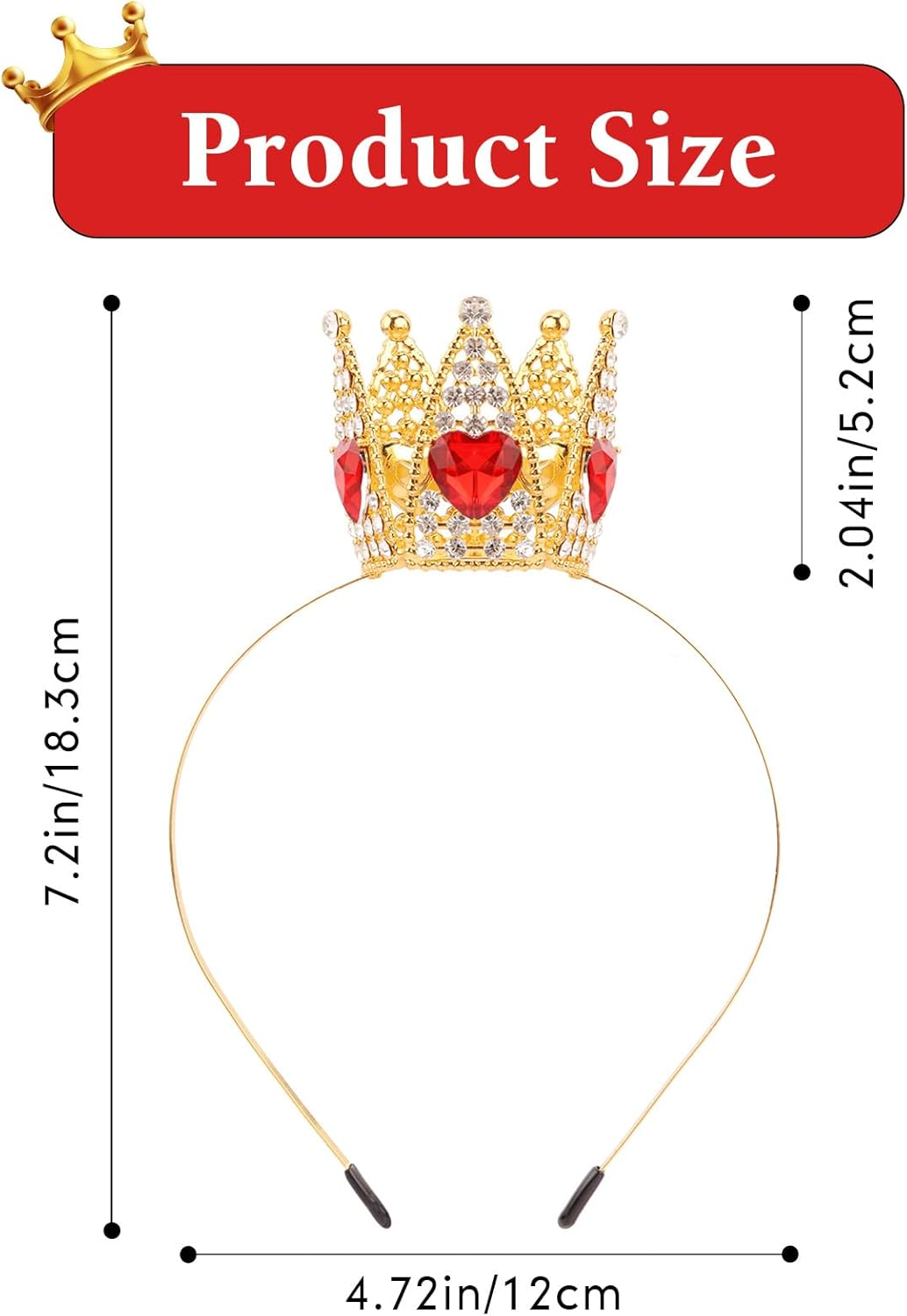 Tihebax Queen of Hearts Crown Headband for Women Girls - Gold and Red Peach Queen of Hearts Costume Accessories Princess Peach Crown Tiara for Halloween Cosplay Parties image number 3