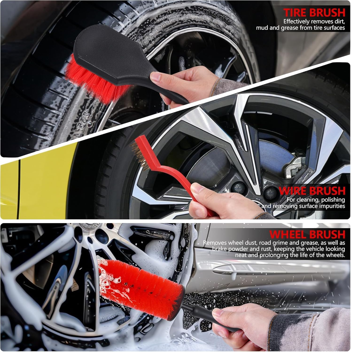 35Pcs Car Detailing Kit, Drill Brush Attachments with Detailing Brush Set and Tools Box, Red Auto Cleaning Kit Interior for Wheels, Dashboard, Windows image number 3