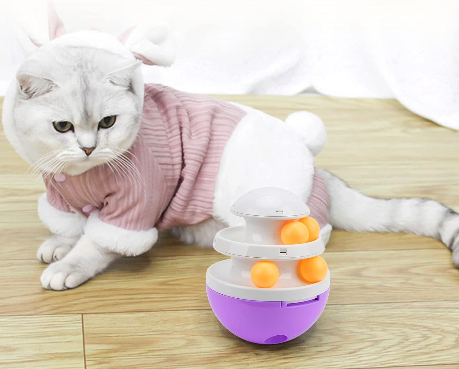 Cat Turntable Toys, Prevent Slip Track Adjustable Leakage Device Cat Leaky Food Ball, Interactive Kitten Fun Mental Physical Exercise Puzzle Toys for Cats Dogs (Purple) image number 3
