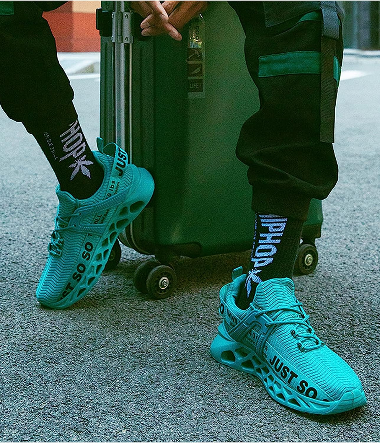 Bestgift Couple Sneakers Breathable Flying Woven Casual Shoes Blade Running Shoes Pink EU47/US12.5 image number 6